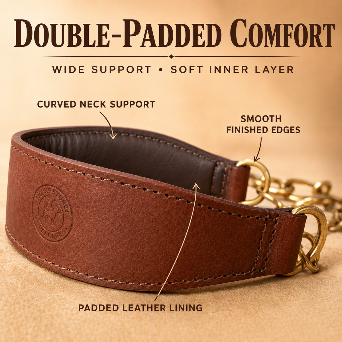 Premium Leather Dog Show Collar with Brass Chain Adjustable Training Collar Double Padded Comfortable Heavy Duty Pet Collar for Small Medium Large Dogs