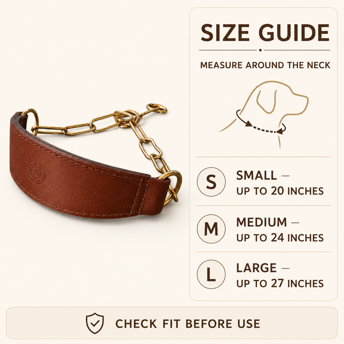 Premium Leather Dog Show Collar with Brass Chain Adjustable Training Collar Double Padded Comfortable Heavy Duty Pet Collar for Small Medium Large Dogs