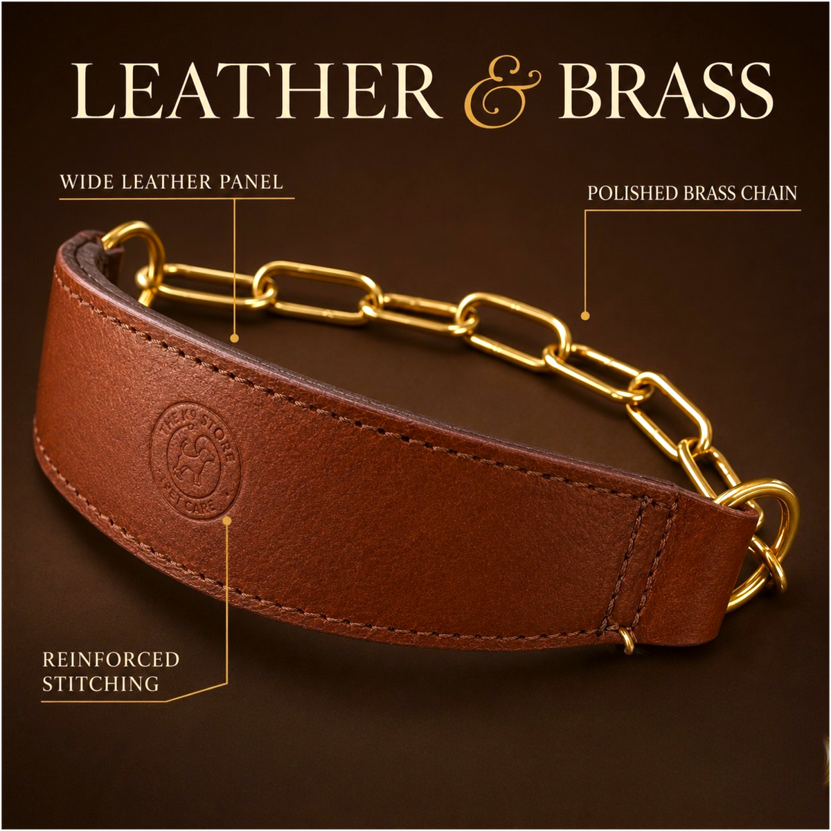 Premium Leather Dog Show Collar with Brass Chain Adjustable Training Collar Double Padded Comfortable Heavy Duty Pet Collar for Small Medium Large Dogs