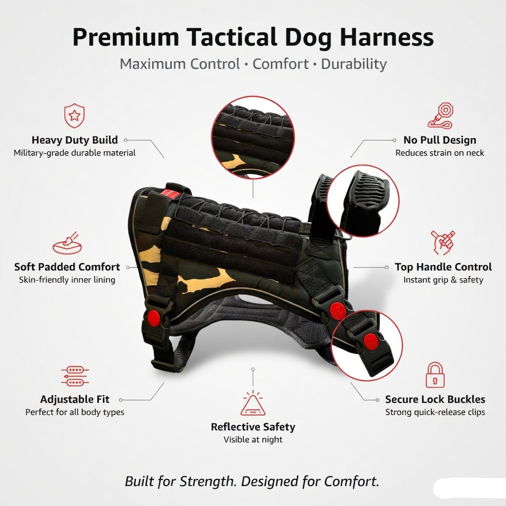 Tactical Dog Harness No Pull Adjustable Heavy Duty K9 Vest with Handle & Reflective Straps for Medium Large Dogs (S, M, L, XL)