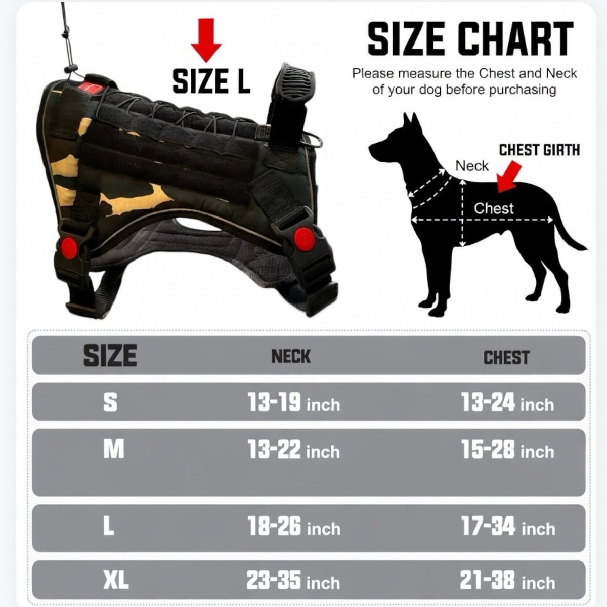 Tactical Dog Harness No Pull Adjustable Heavy Duty K9 Vest with Handle & Reflective Straps for Medium Large Dogs (S, M, L, XL)