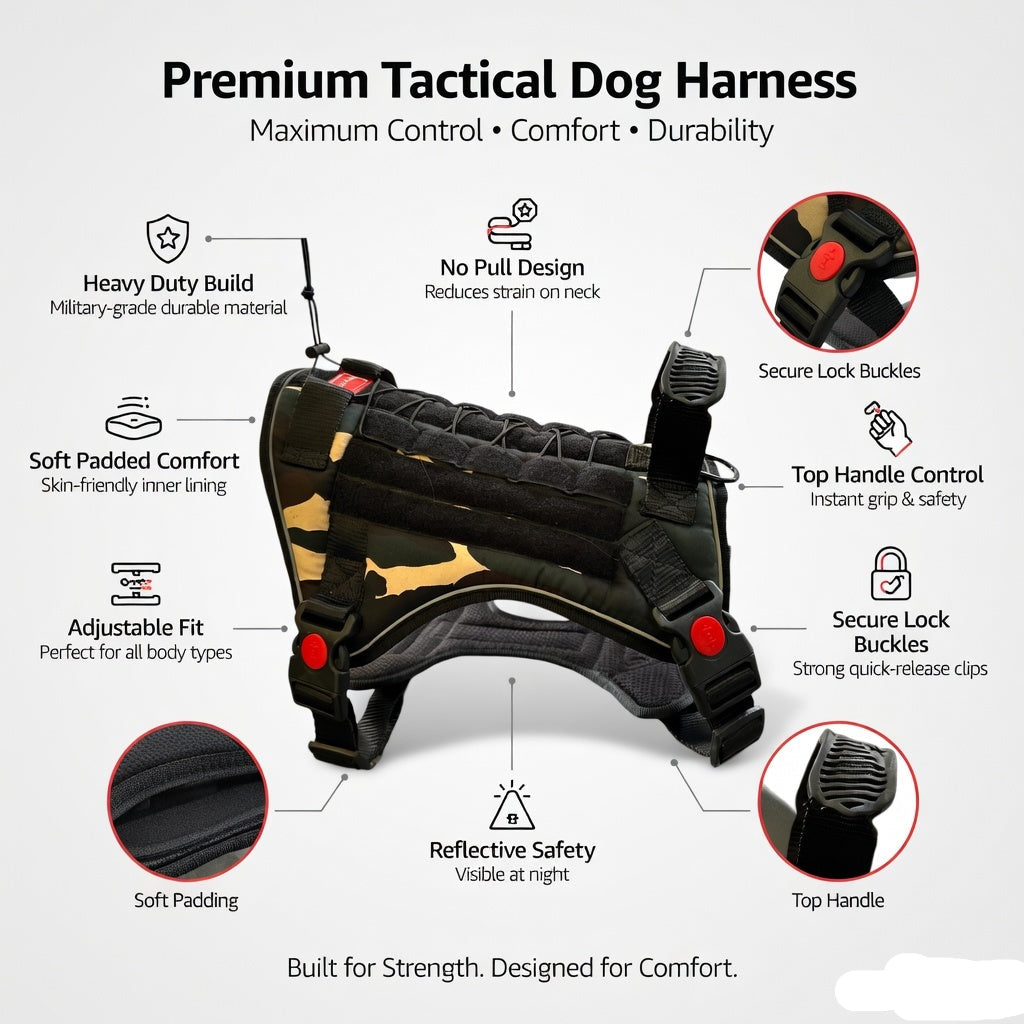 Tactical Dog Harness No Pull Adjustable Heavy Duty K9 Vest with Handle & Reflective Straps for Medium Large Dogs (S, M, L, XL)