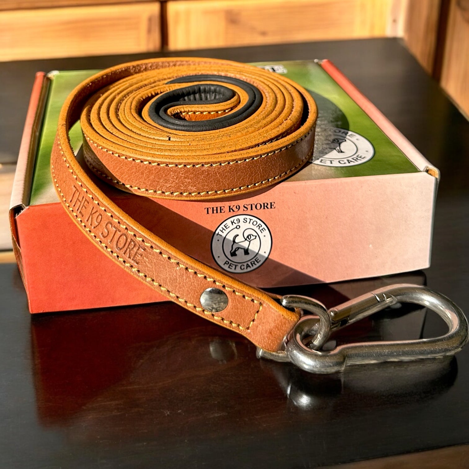The K9 Store Premium Leather Premium Dog Leash, 5 Feet Long With Brass Hooks In Tan Color For All Dog Breeds