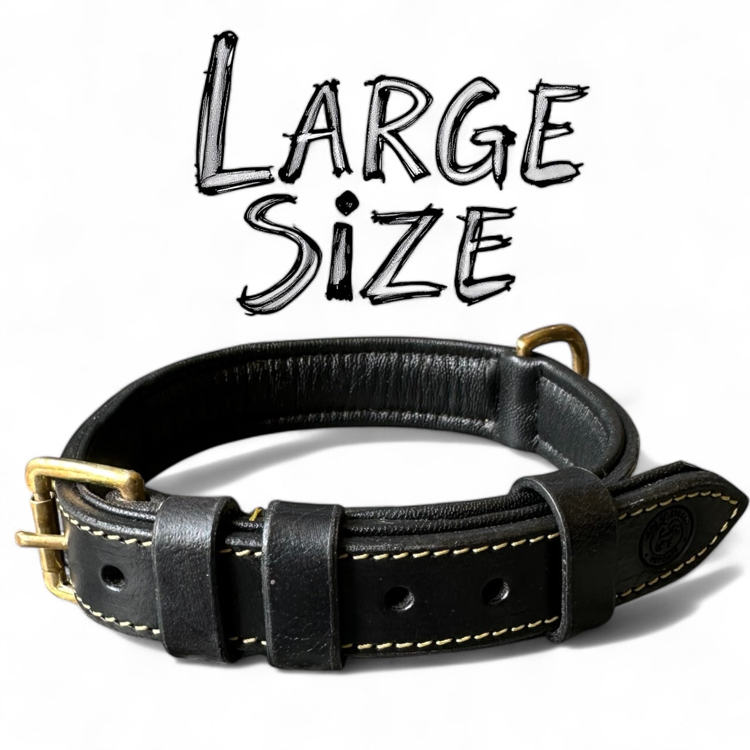 Leather Dog Neck Collar Black Large size