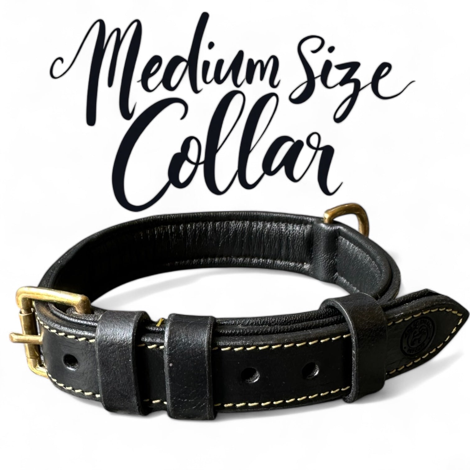 Leather Dog Neck Collar Black Medium size