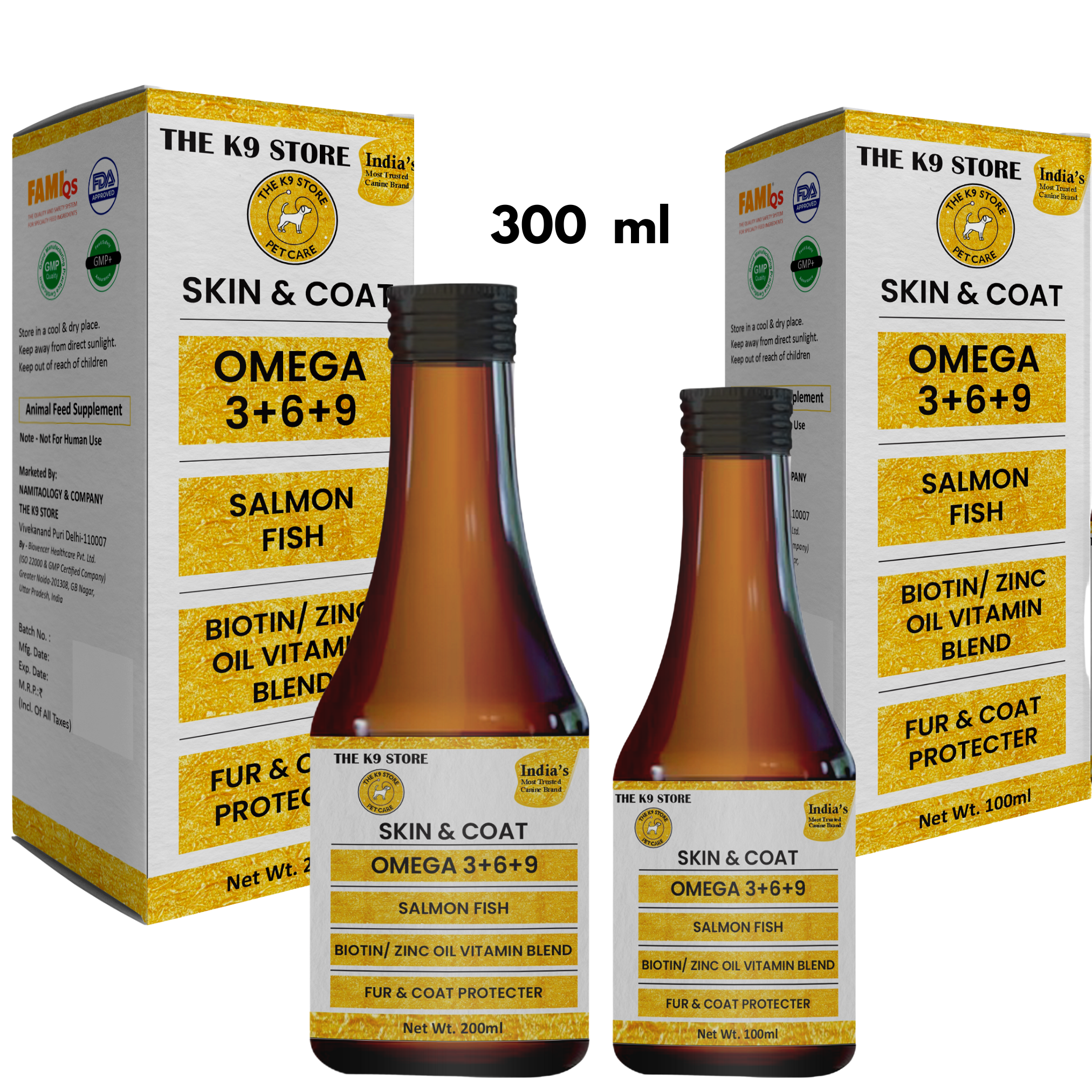 The K9 Store Skin and Coat Formula with Omega 3 6 9 for Dogs & Cats with Salmon Fish Oil, Biotin, Zinc Oil Vitamin Blend