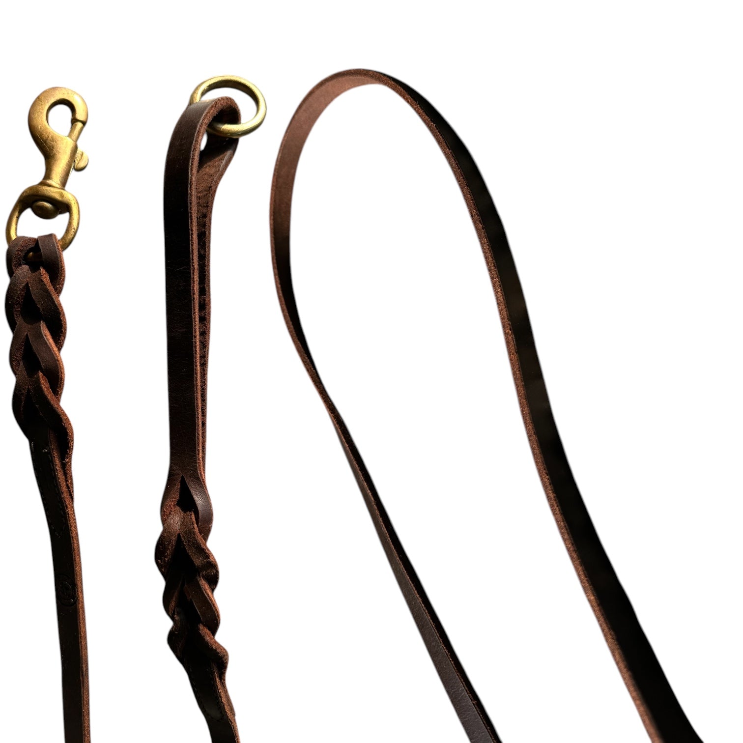 The K9 Store Premium Leather Single Handle Freebie Dog Leash, 5 Feet Long With Brass Hooks For All Dog Breeds