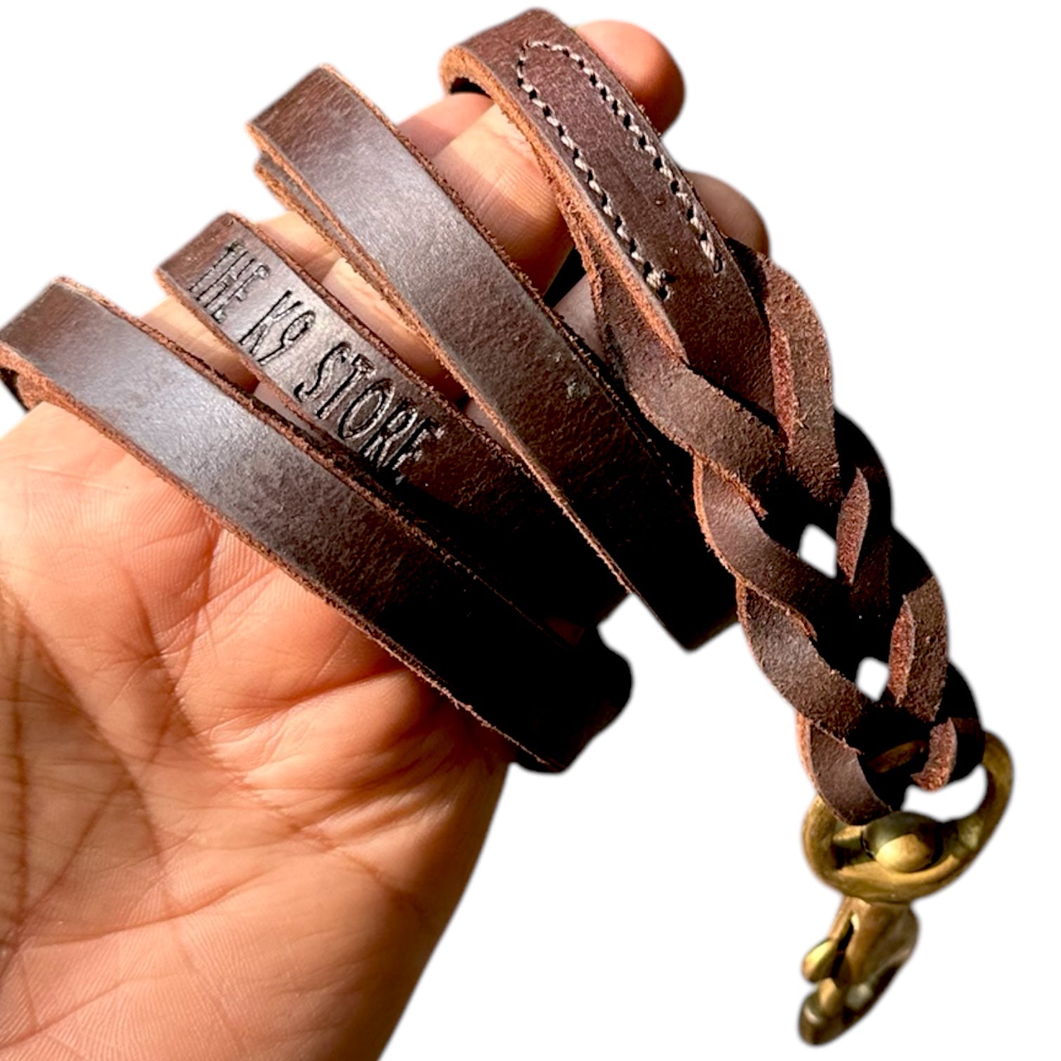 The K9 Store Premium Leather Single Handle Freebie Dog Leash, 5 Feet Long With Brass Hooks For All Dog Breeds
