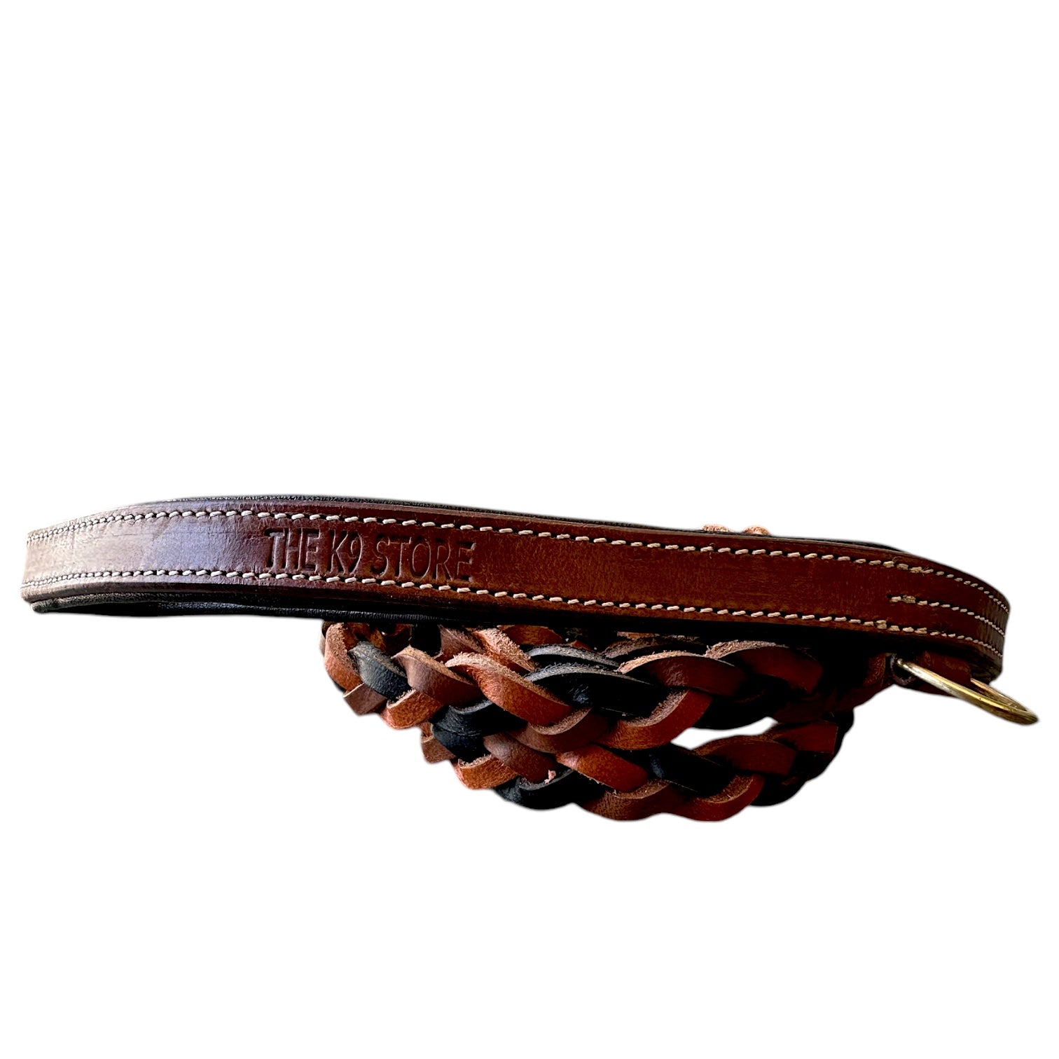 The K9 Store Premium Leather Braided Dog Leash, 5 Feet Long With Brass Hooks In Tricolor (Tan, Chocolate & Black) For All Dog Breeds
