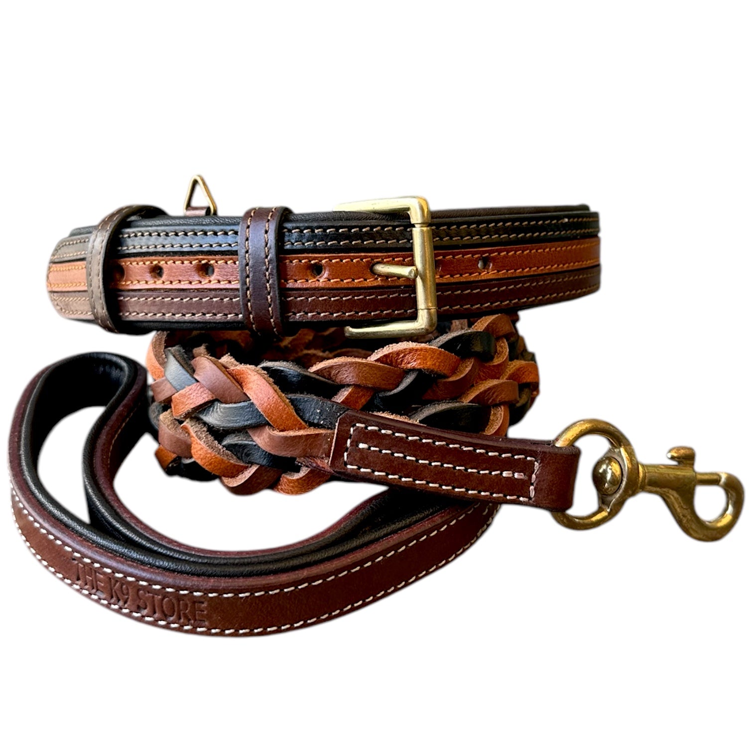 The K9 Store Leather Dog Collar with Leather Leash in Combo Tan & Brown for All Breeds -  Large, Medium, and Giant Breeds in Combo Offer ( Leash with Large & XL Collar )