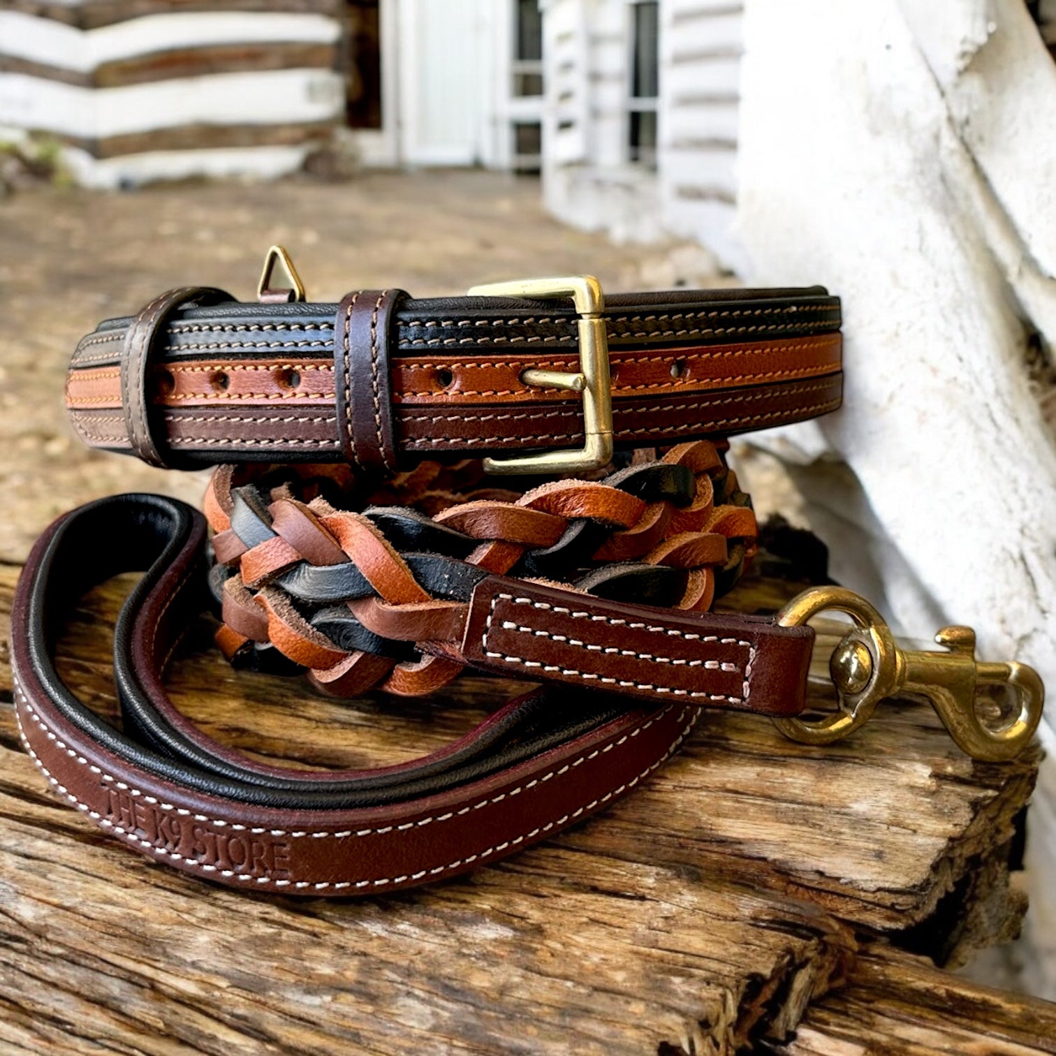 The K9 Store Leather Dog Collar with Leather Leash in Combo Tan & Brown for All Breeds -  Large, Medium, and Giant Breeds in Combo Offer ( Leash with Large & XL Collar )