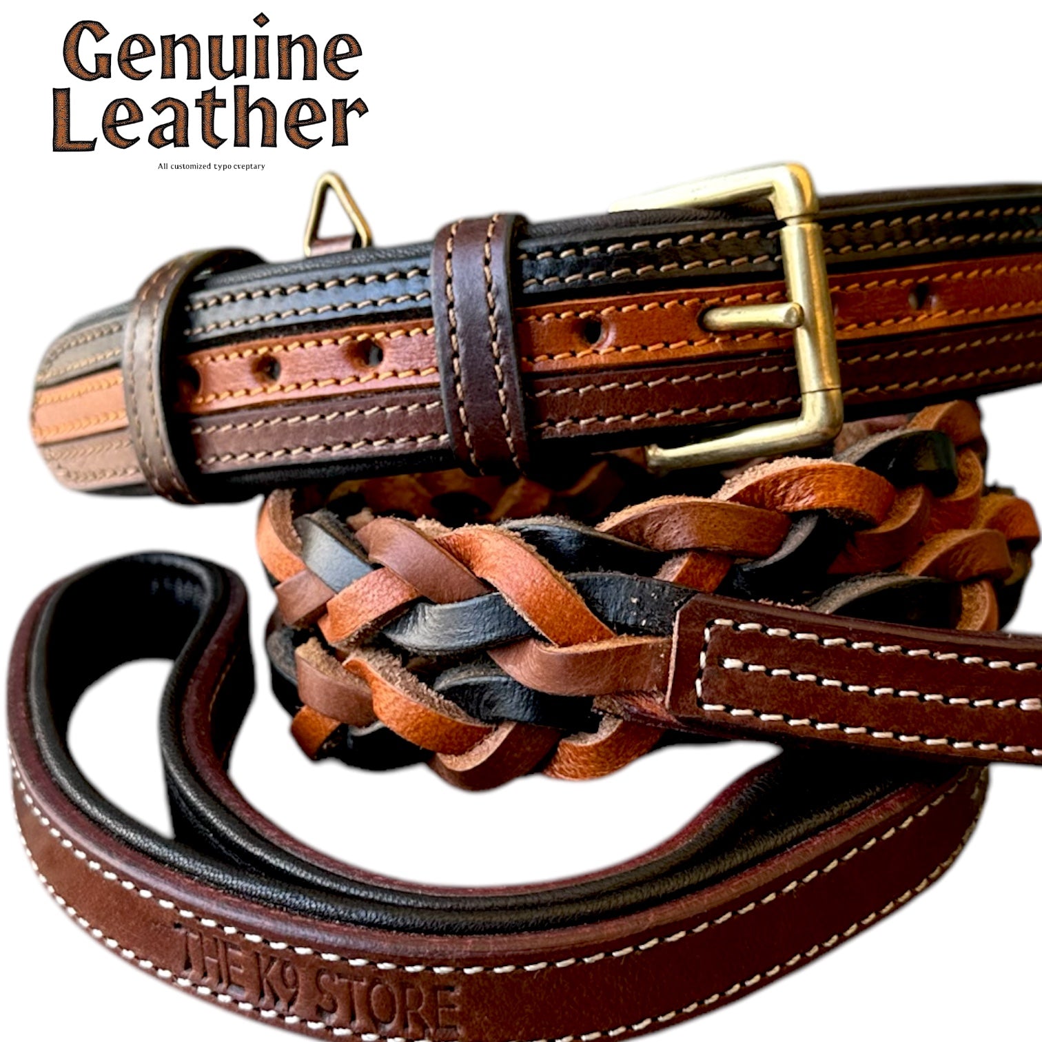 The K9 Store Leather Dog Collar with Leather Leash in Combo Tan & Brown for All Breeds -  Large, Medium, and Giant Breeds in Combo Offer ( Leash with Large & XL Collar )