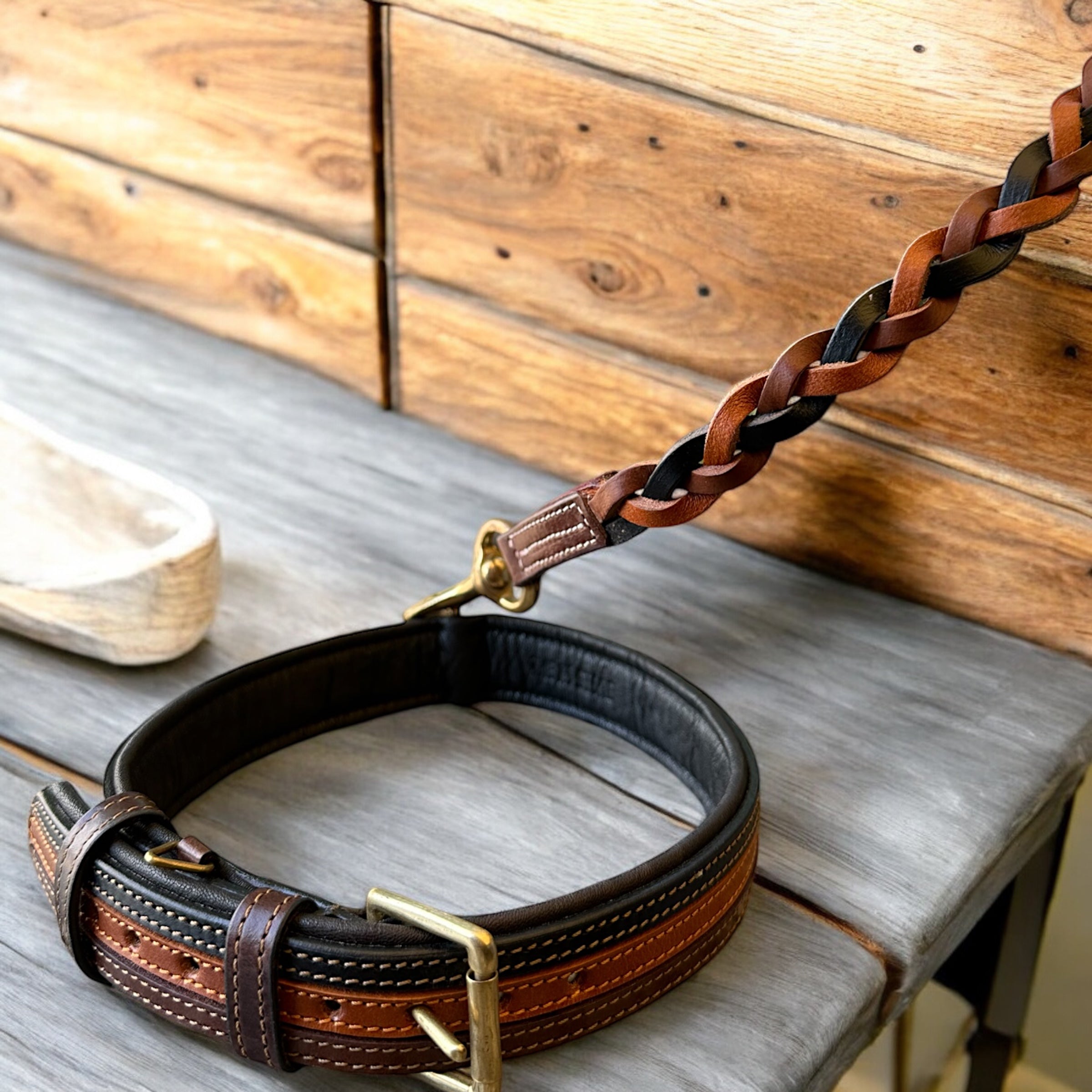 The K9 Store Leather Dog Collar with Leather Leash in Combo Tan & Brown for All Breeds -  Large, Medium, and Giant Breeds in Combo Offer ( Leash with Large & XL Collar )