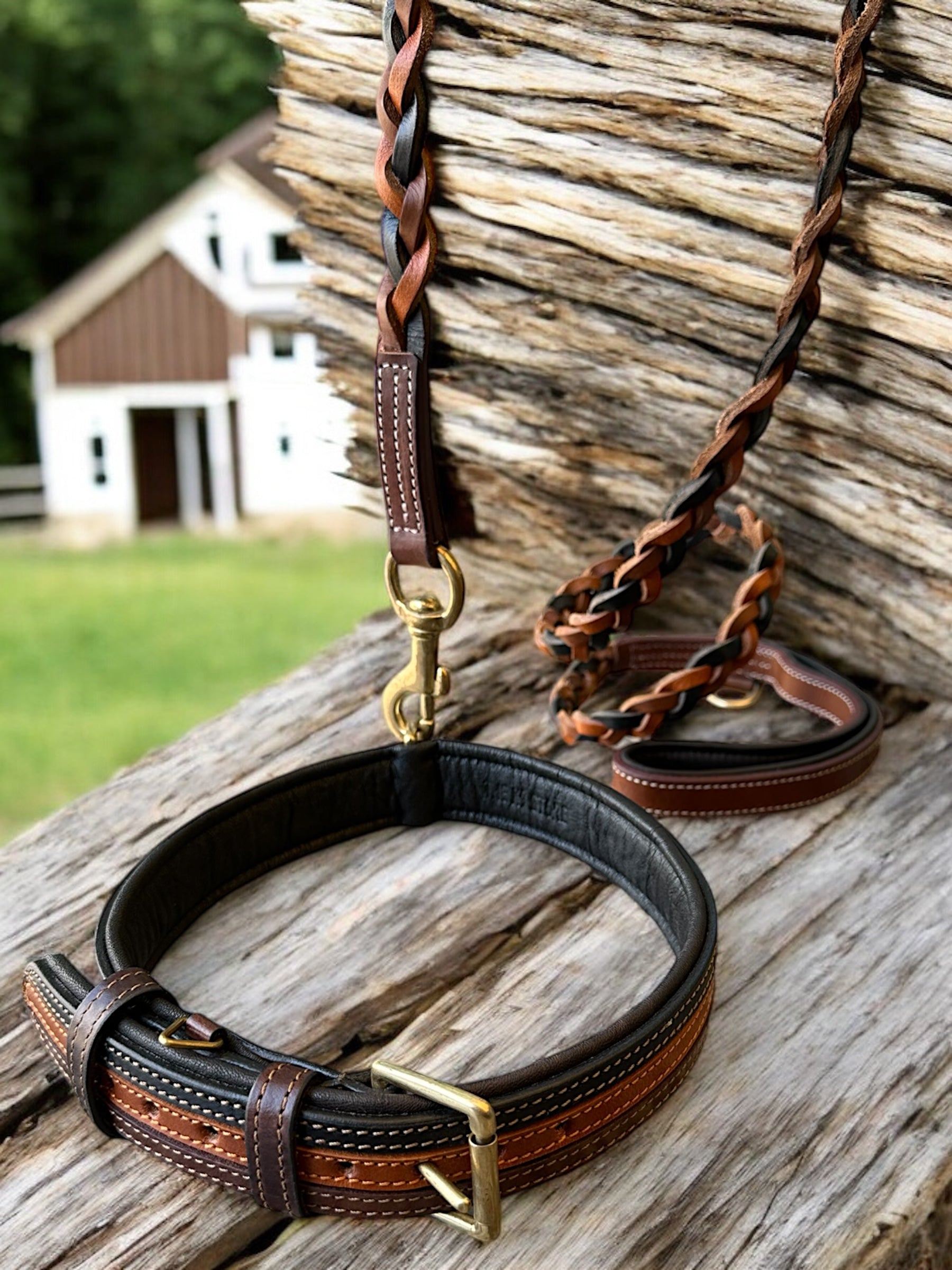 The K9 Store Leather Dog Collar with Leather Leash in Combo Tan & Brown for All Breeds -  Large, Medium, and Giant Breeds in Combo Offer ( Leash with Large & XL Collar )
