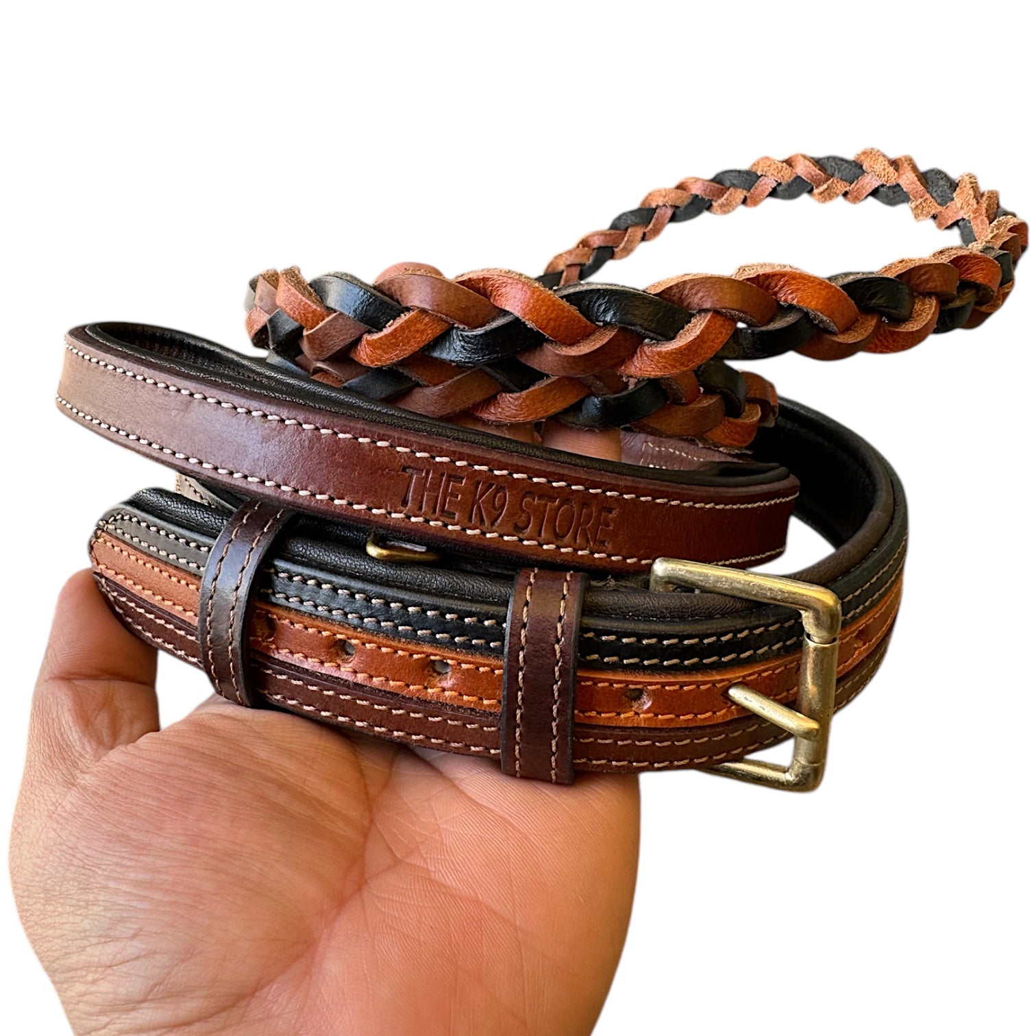 The K9 Store Leather Dog Collar with Leather Leash in Combo Tan & Brown for All Breeds -  Large, Medium, and Giant Breeds in Combo Offer ( Leash with Large & XL Collar )