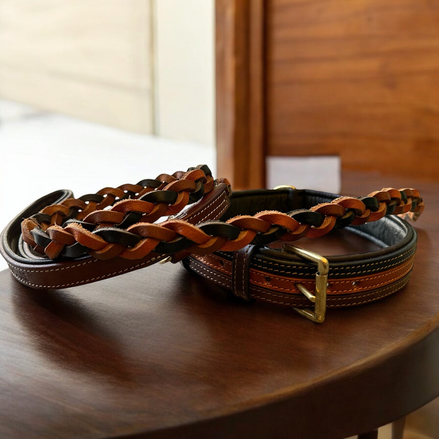 The K9 Store Leather Dog Collar with Leather Leash in Combo Tan & Brown for All Breeds -  Large, Medium, and Giant Breeds in Combo Offer ( Leash with Large & XL Collar )