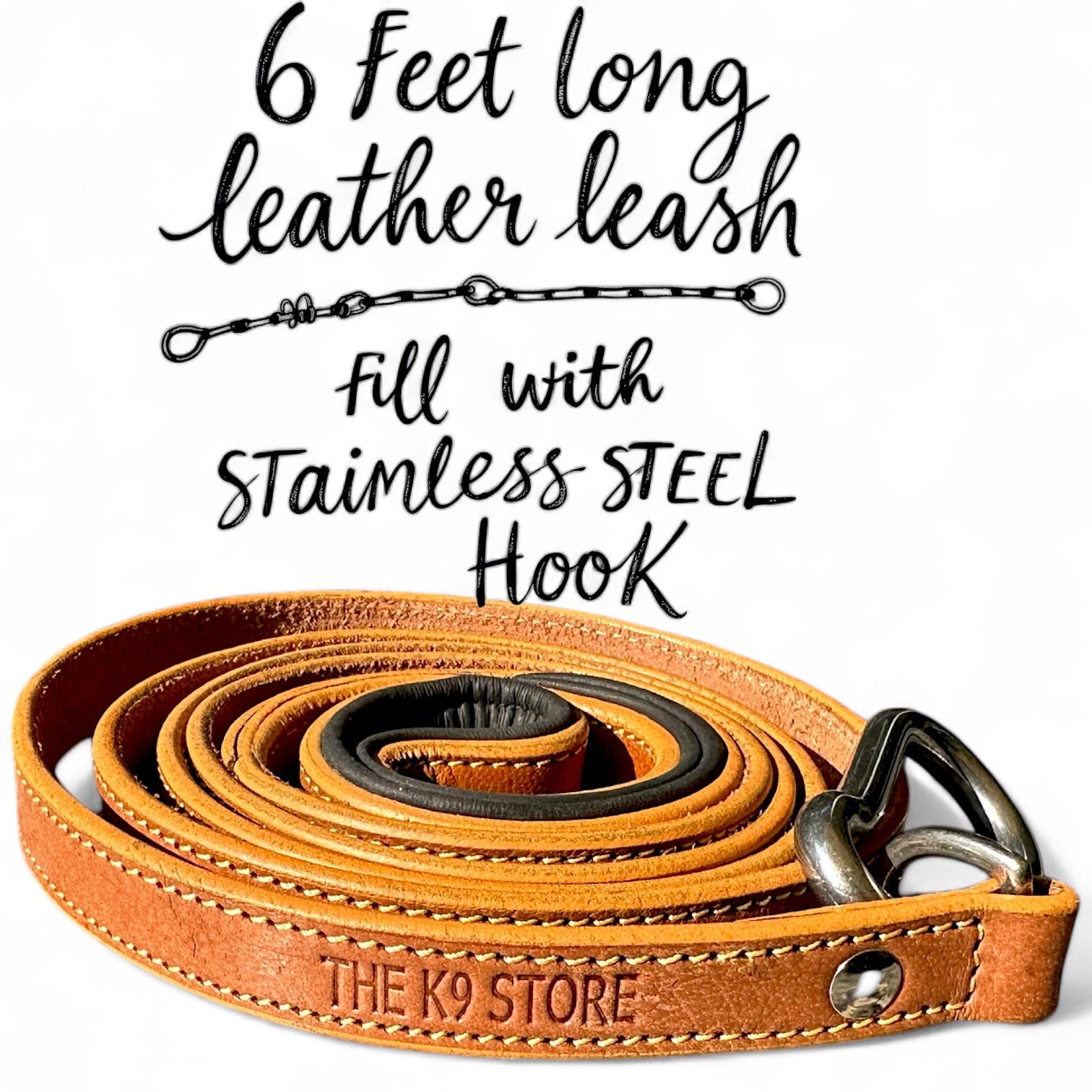 The K9 Store Premium Leather Premium Dog Leash, 5 Feet Long With Brass Hooks In Tan Color For All Dog Breeds