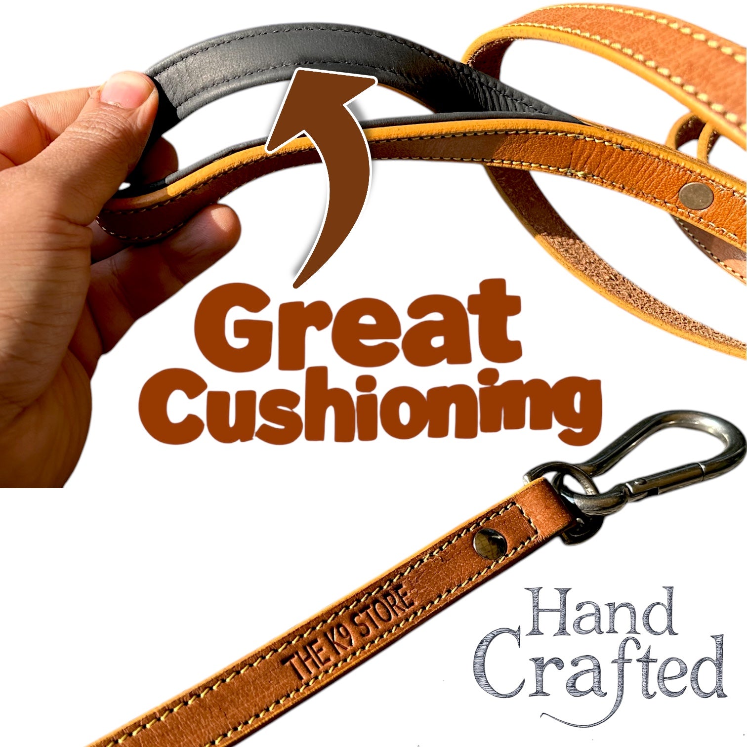 The K9 Store Premium Leather Premium Dog Leash, 5 Feet Long With Brass Hooks In Tan Color For All Dog Breeds