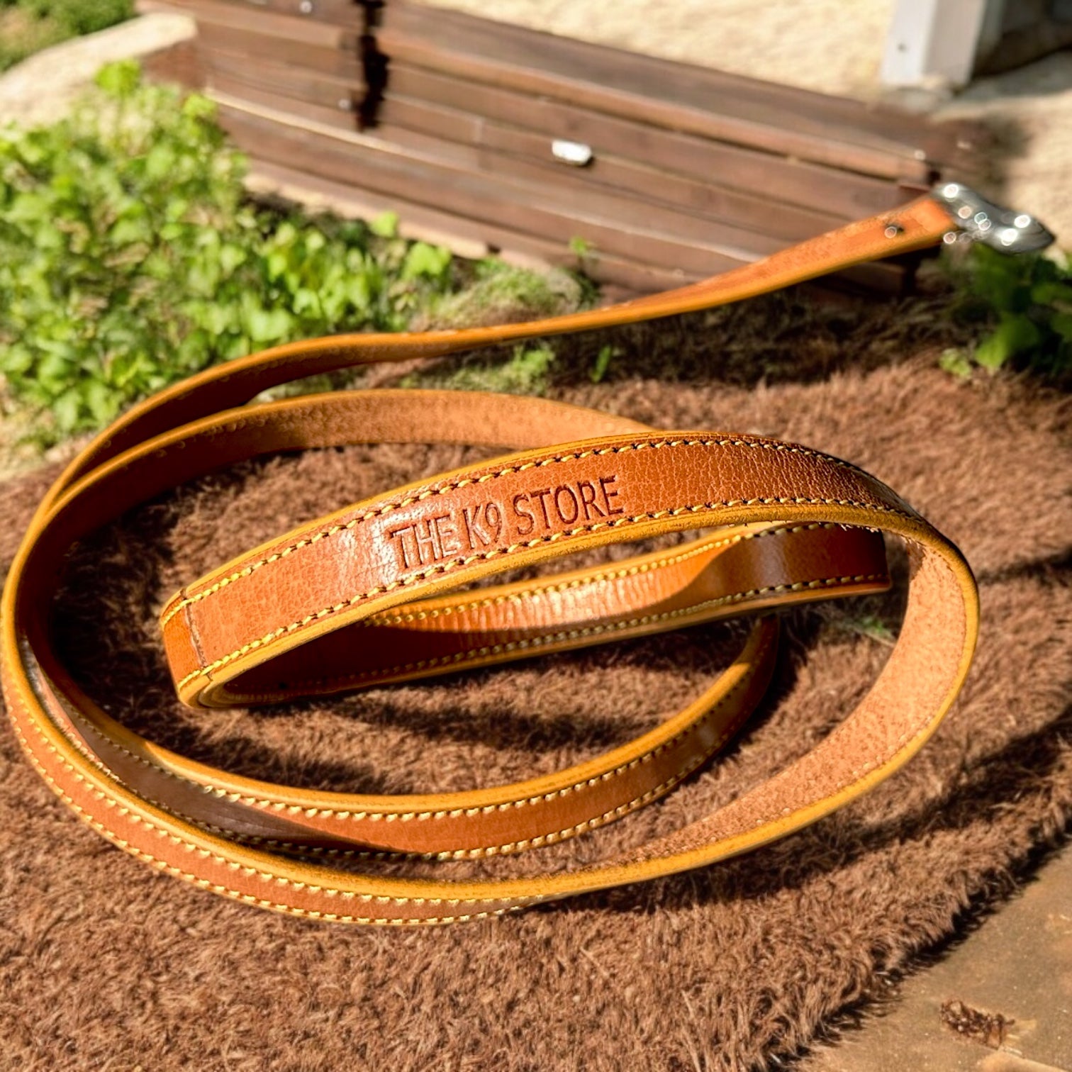 The K9 Store Premium Leather Premium Dog Leash, 5 Feet Long With Brass Hooks In Tan Color For All Dog Breeds