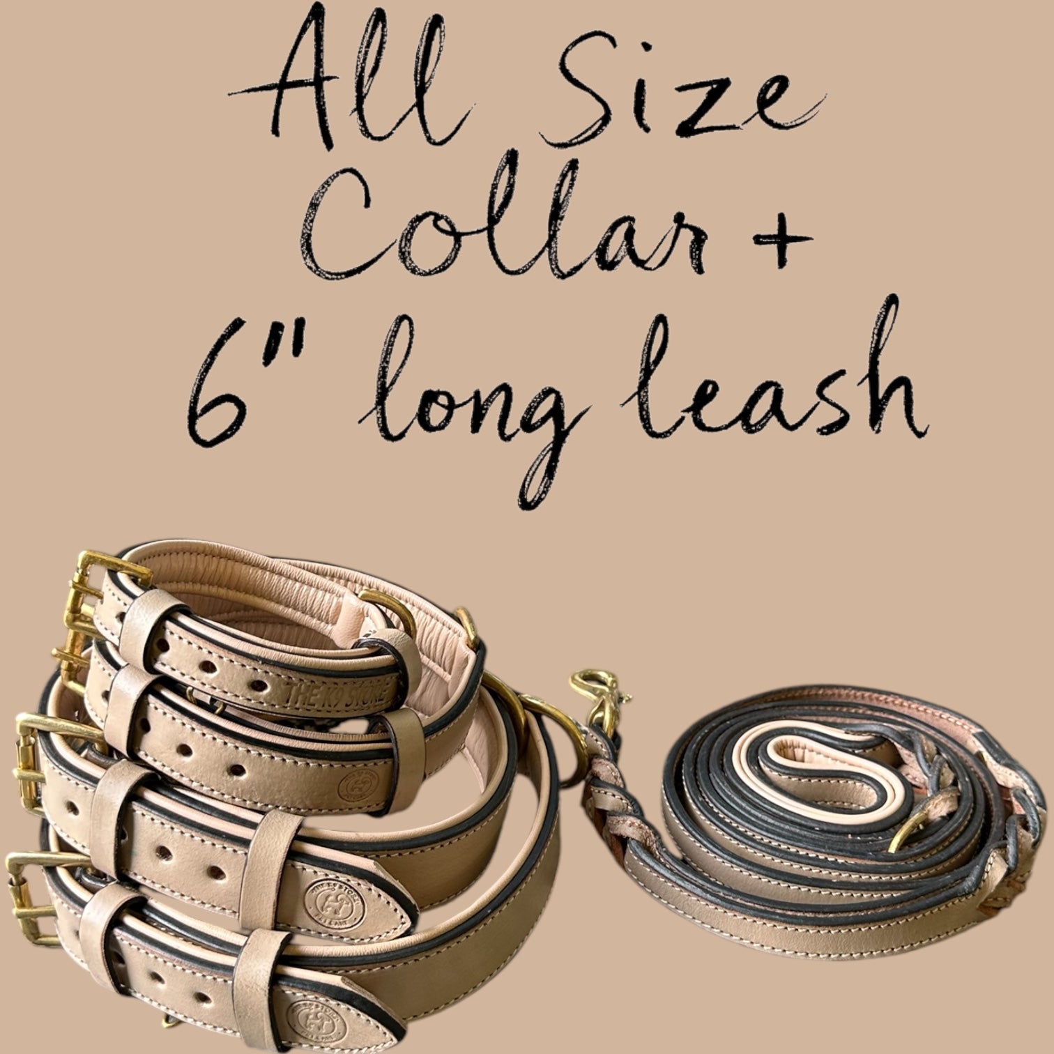 THE K9 STORE – Grey Leather Collar + Matching 6FT Double-Handle Leash (Combo Set)