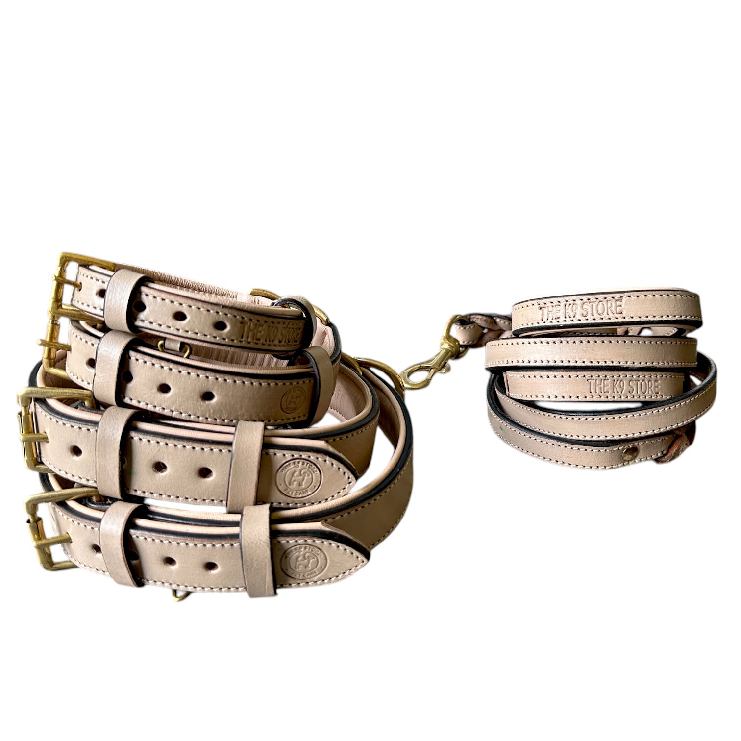 THE K9 STORE – Grey Leather Collar + Matching 6FT Double-Handle Leash (Combo Set)