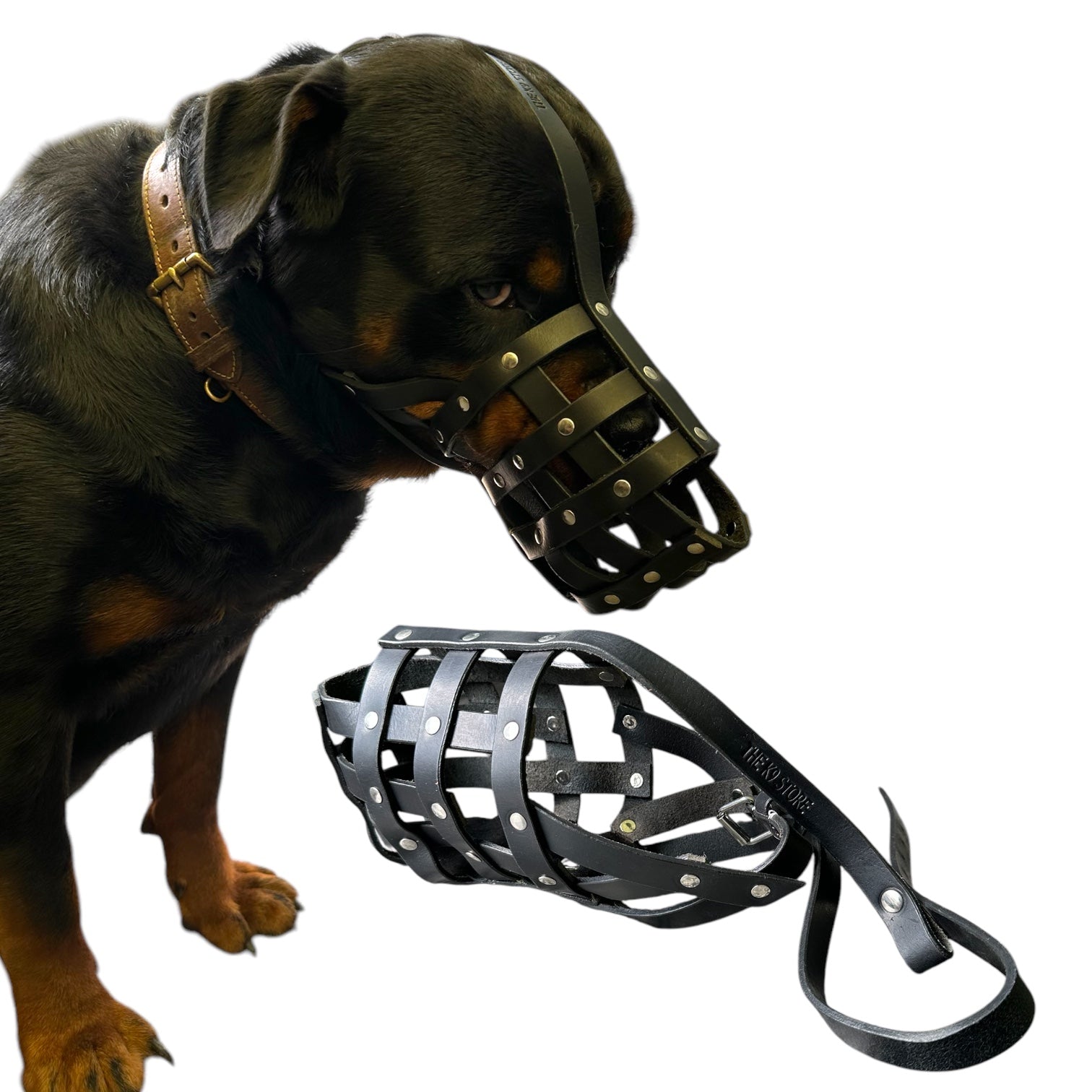 The K9 Store Caged & Studded Leather Dog Muzzle – Highly Breathable, Handcrafted for Large To X Large Breeds, Secure & Ventilated Anti-Bite Design