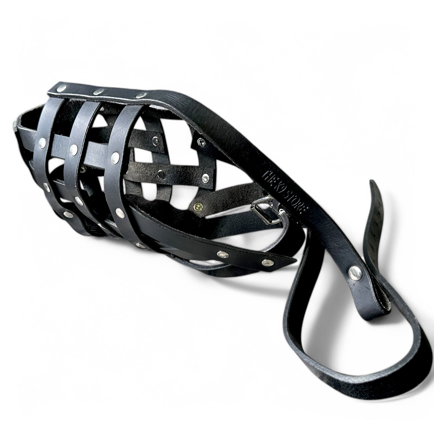 The K9 Store Caged & Studded Leather Dog Muzzle – Highly Breathable, Handcrafted for Large To X Large Breeds, Secure & Ventilated Anti-Bite Design
