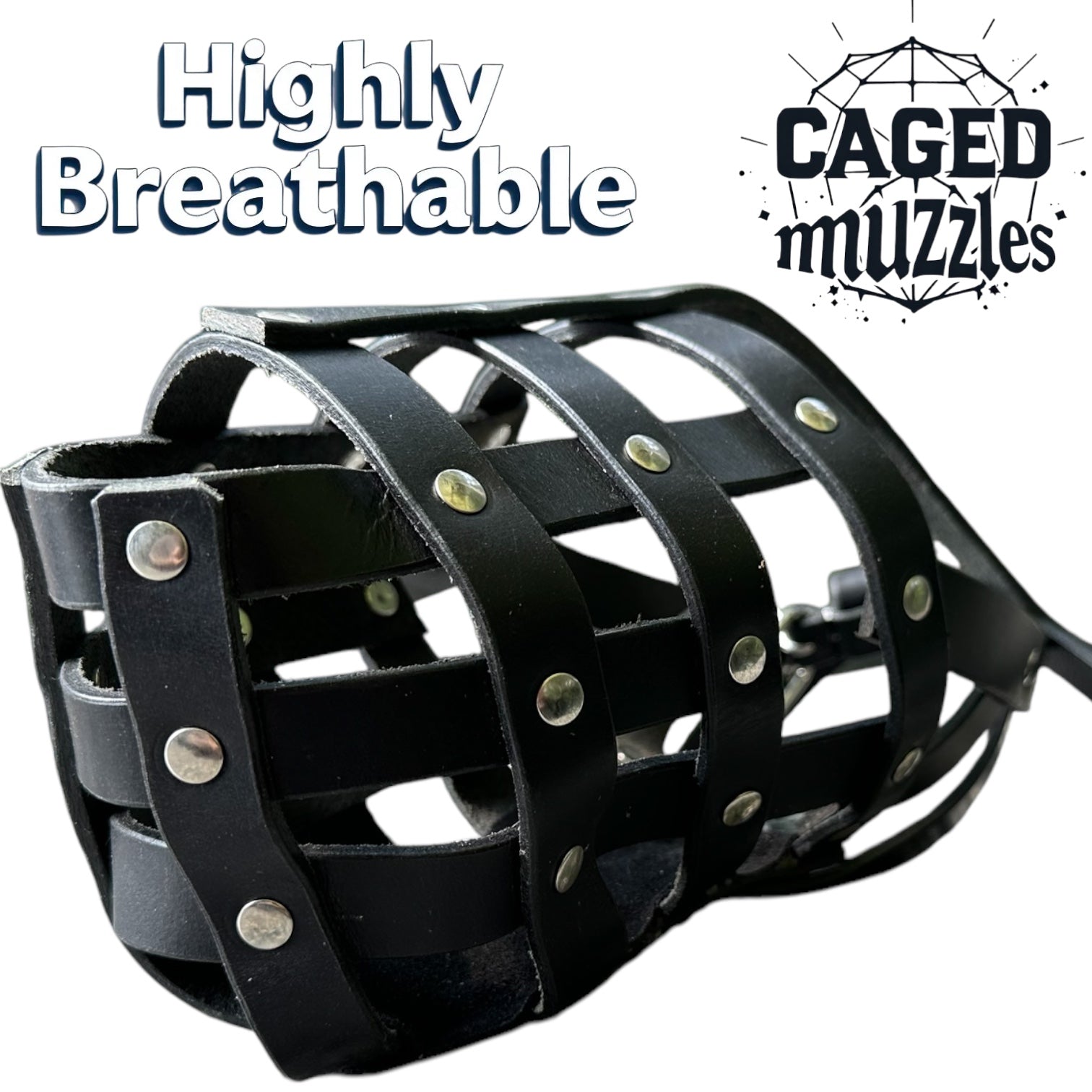 The K9 Store Caged & Studded Leather Dog Muzzle – Highly Breathable, Handcrafted for Large To X Large Breeds, Secure & Ventilated Anti-Bite Design