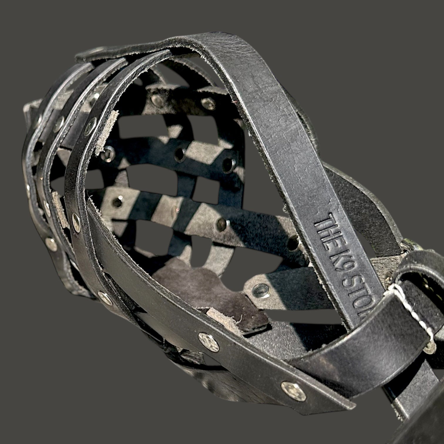 The K9 Store Caged & Studded Leather Dog Muzzle – Highly Breathable, Handcrafted for Large To X Large Breeds, Secure & Ventilated Anti-Bite Design