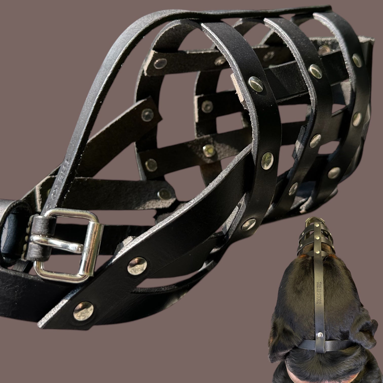 The K9 Store Caged & Studded Leather Dog Muzzle – Highly Breathable, Handcrafted for Large To X Large Breeds, Secure & Ventilated Anti-Bite Design