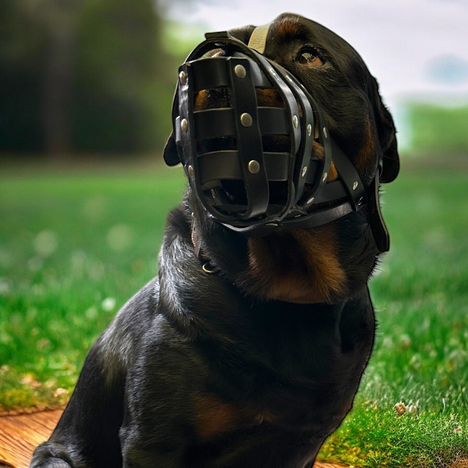 The K9 Store Caged & Studded Leather Dog Muzzle – Highly Breathable, Handcrafted for Large To X Large Breeds, Secure & Ventilated Anti-Bite Design