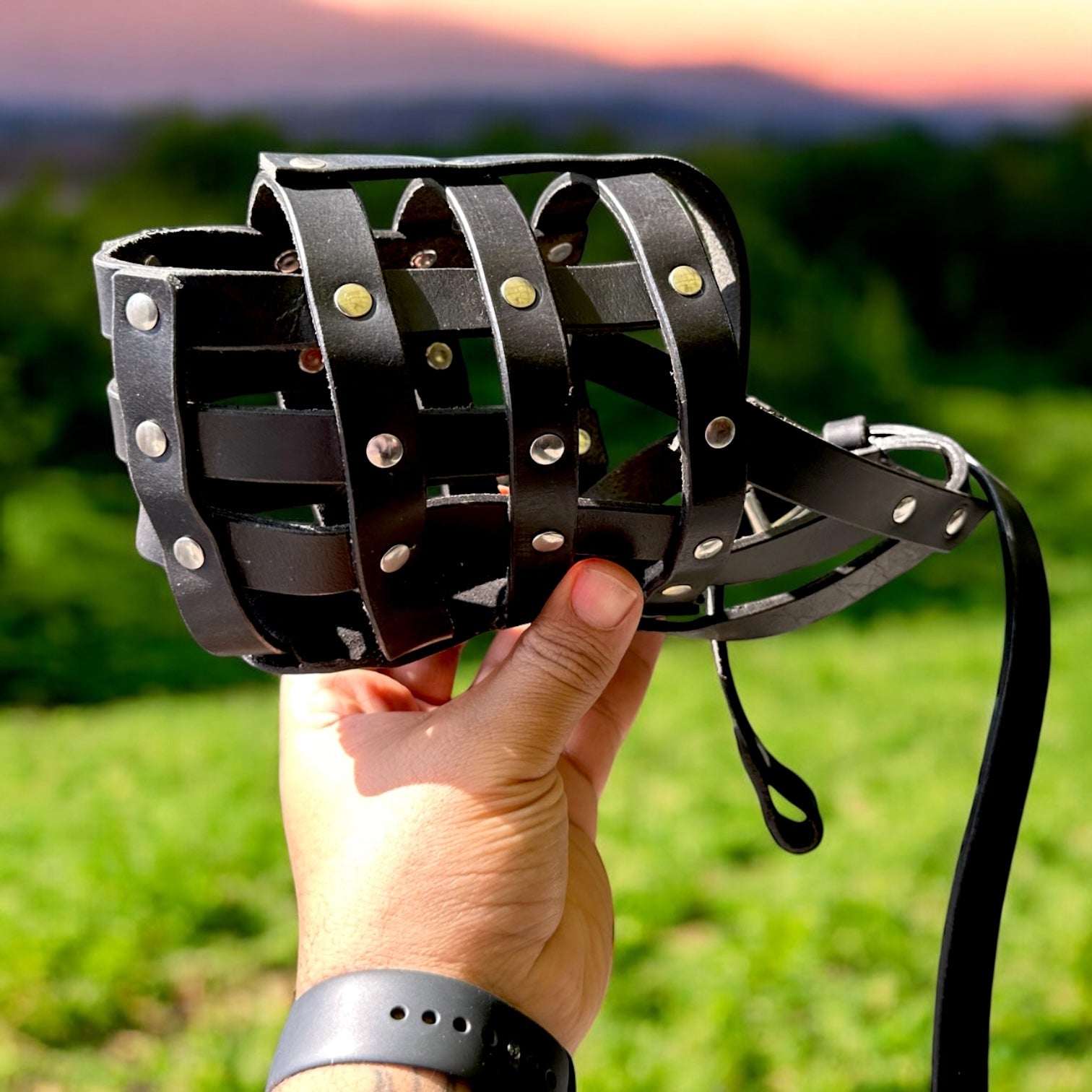 The K9 Store Caged & Studded Leather Dog Muzzle – Highly Breathable, Handcrafted for Large To X Large Breeds, Secure & Ventilated Anti-Bite Design