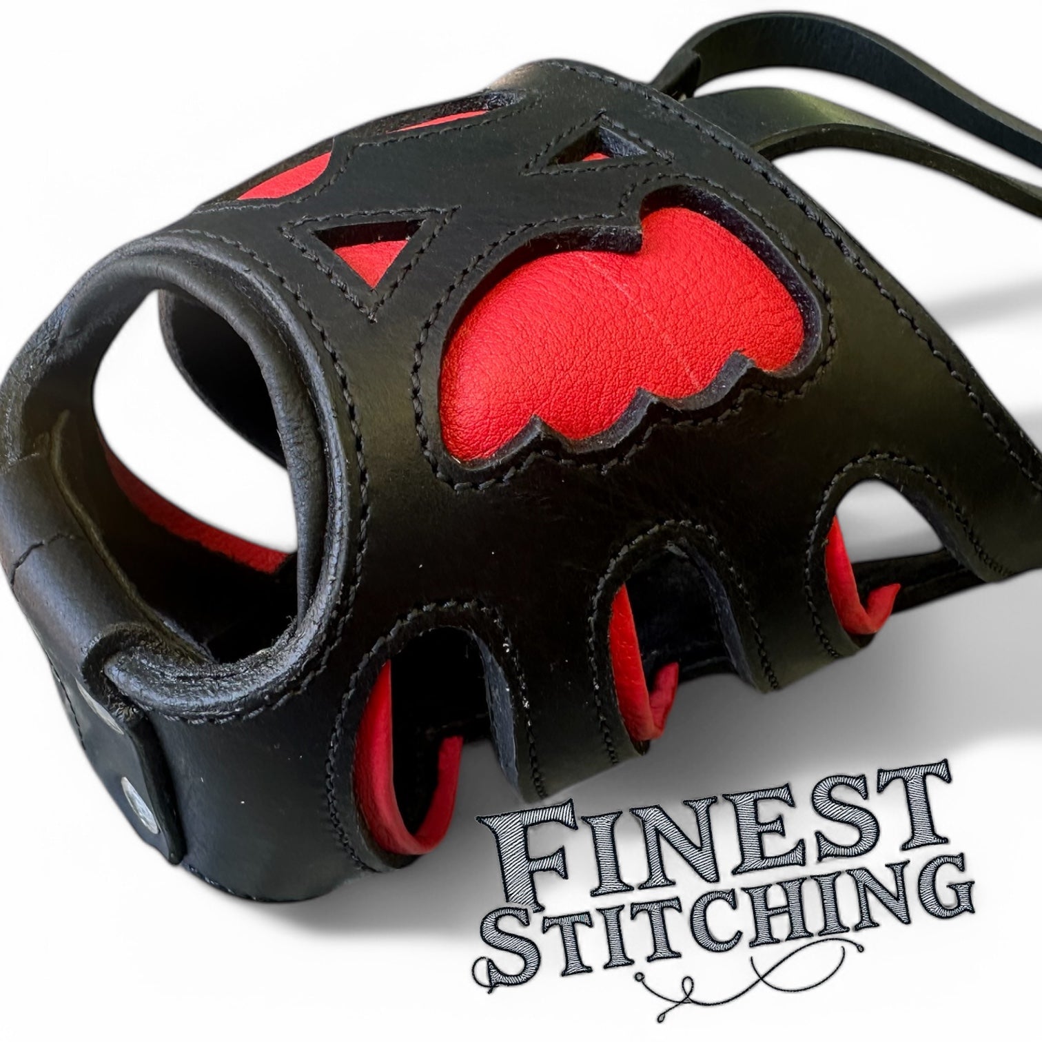 The K9 Store Red-Lined, Black Armored Leather Dog Muzzle – Stylish, Strong & Breathable for Large To X-Large Breeds