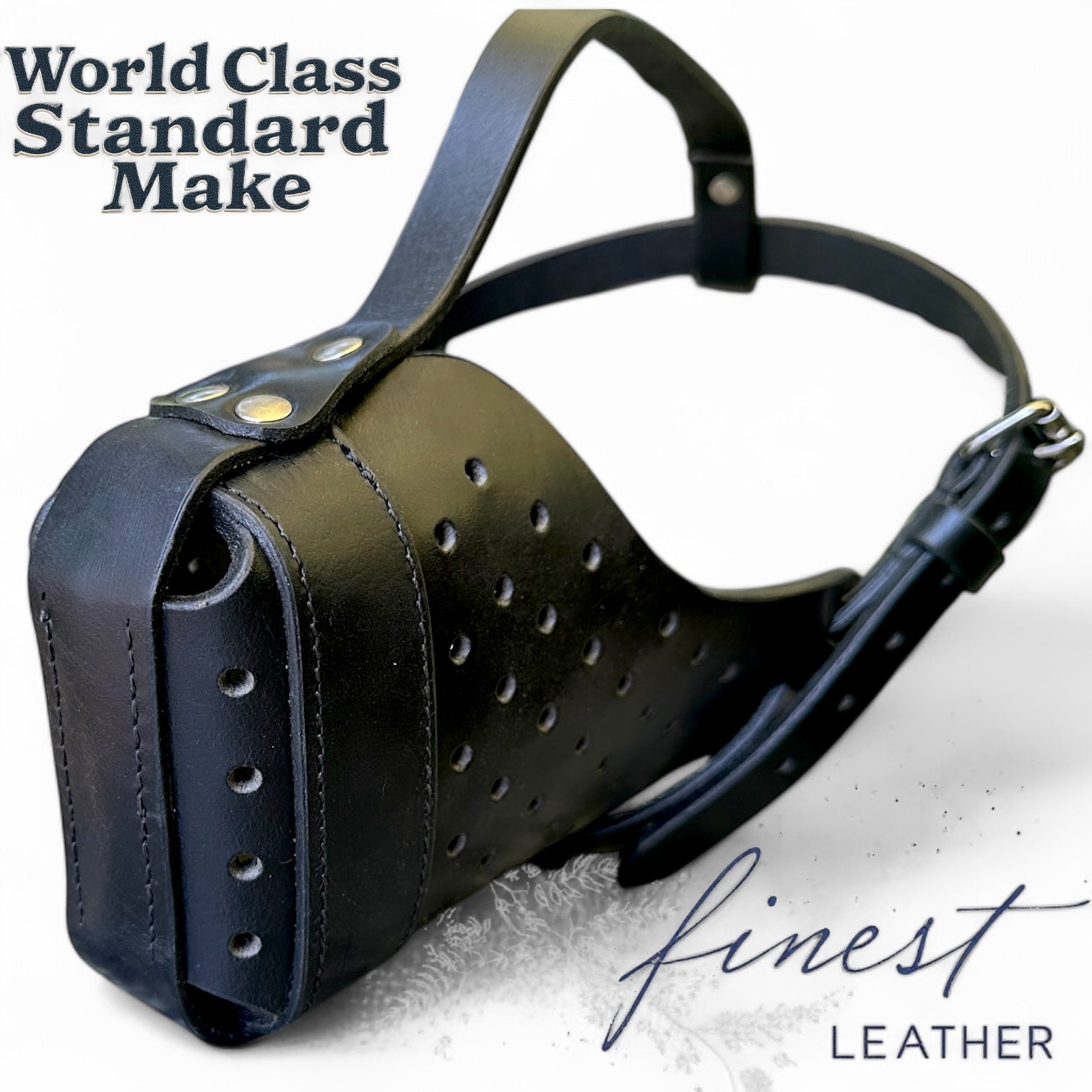 K9 Store Premium Black Leather Dog Muzzle/Mask- Heavy Duty, Breathable, Handcrafted & Adjustable for Large Breeds