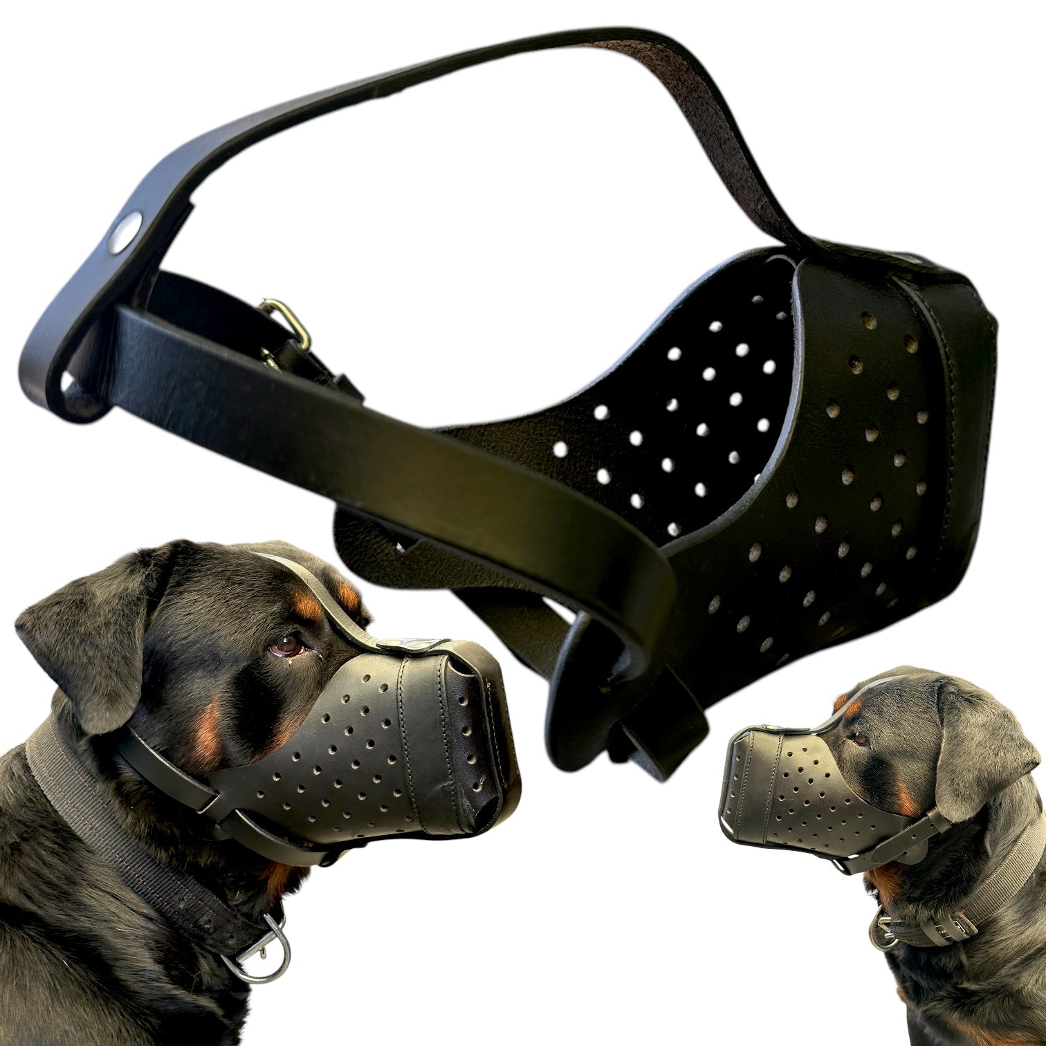 K9 Store Premium Black Leather Dog Muzzle/Mask- Heavy Duty, Breathable, Handcrafted & Adjustable for Large Breeds