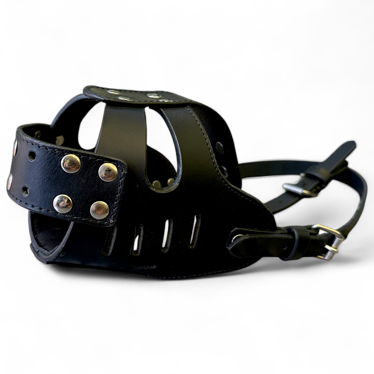 The K9 Store Full-Coverage Leather Studded Dog Muzzle – Heavy-Duty, Secure & Breathable Design for Large To X Large Breeds