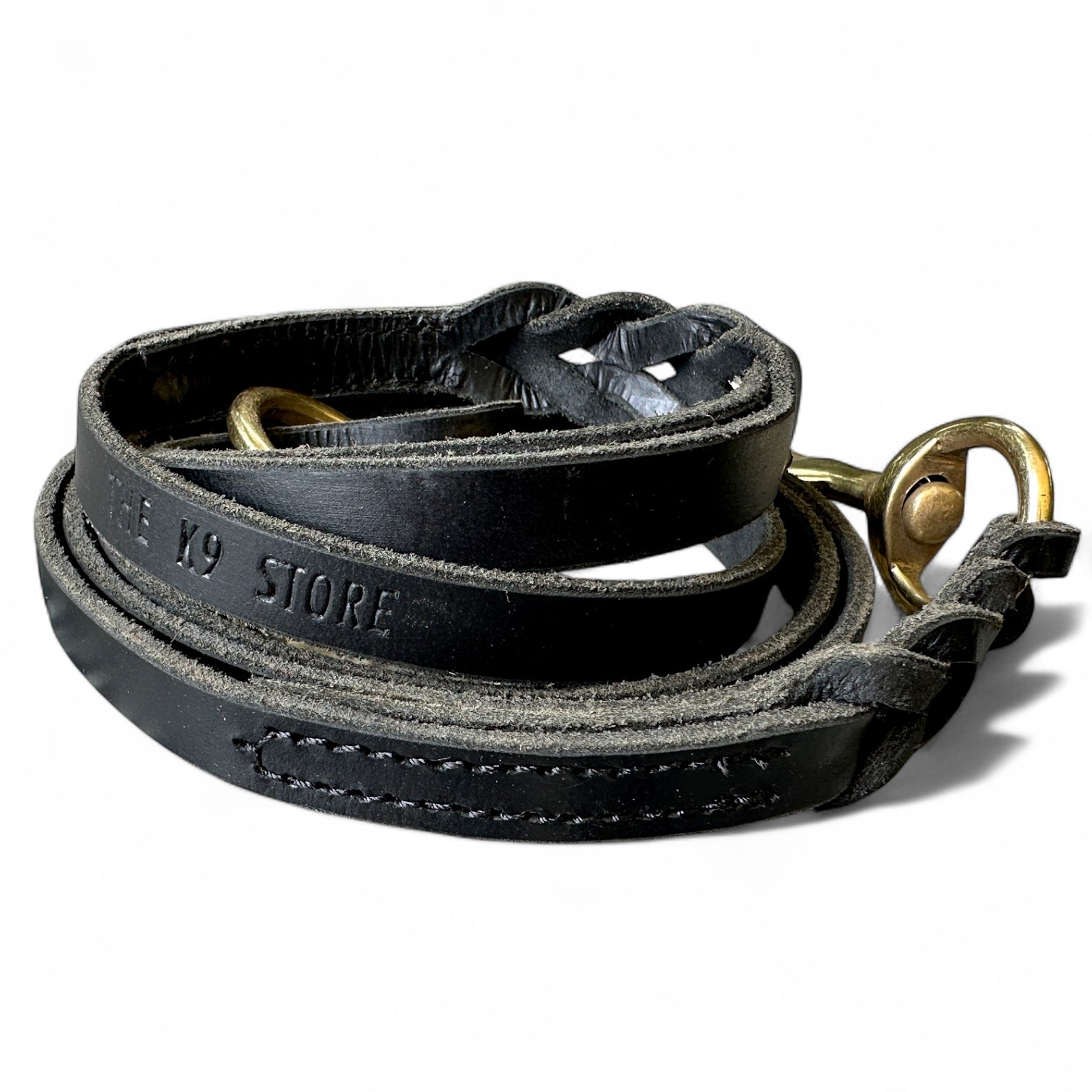 The K9 Store Premium Leather Single Handle Freebie Dog Leash, 5 Feet Long With Brass Hooks For All Dog Breeds