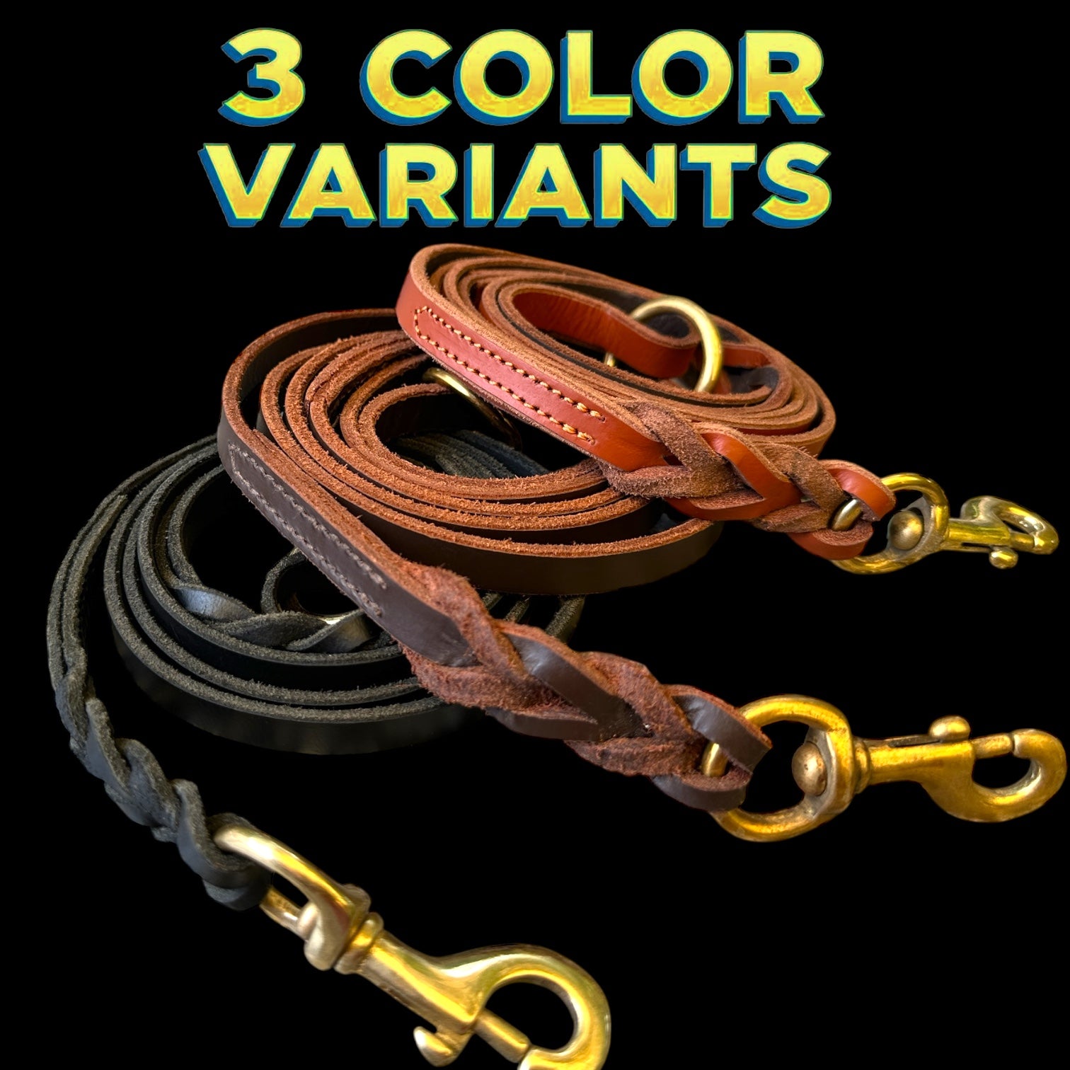 The K9 Store Premium Leather Single Handle Freebie Dog Leash, 5 Feet Long With Brass Hooks For All Dog Breeds
