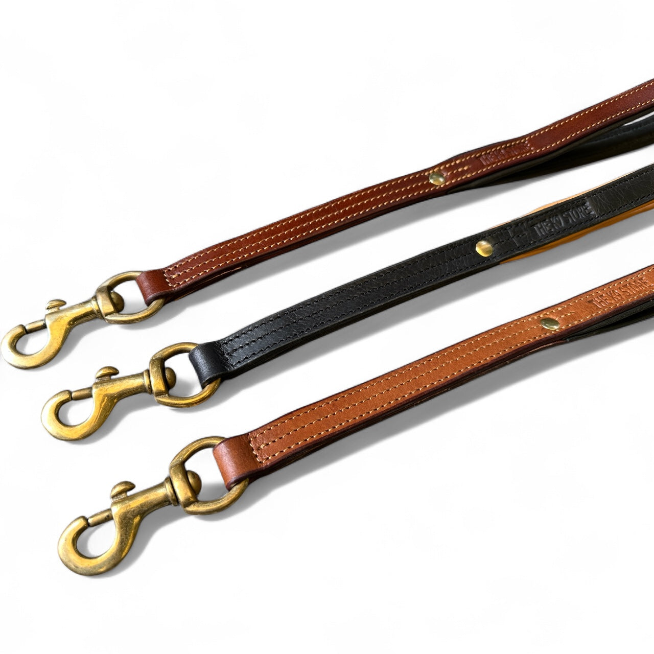 THE K9 STORE Premium 100% Genuine Leather Short Handle for Dogs | Handcrafted 17 Inch Training Leash with Brass Hook | Cushioned Grip | Heavy Duty | 3-Stitched & Hand-Entangled Designs | Tan, Black, Chocolate
