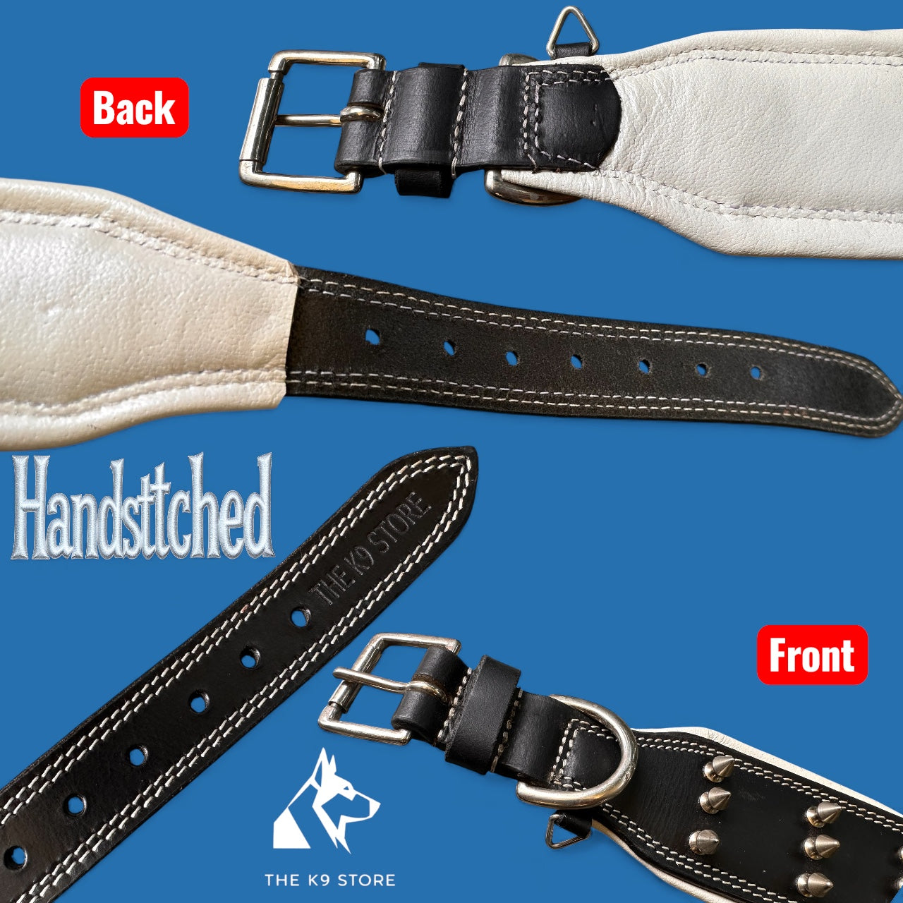 THE K9 STORE Premium Leather Dog Collar with Brass Spikes for Large & XL Dogs | Heavily Padded Cushion | Wide 2.25 Inch Collar for Strong Breeds | Adjustable Neck 18.5–26.5 Inch | Luxury Studded Dog Collar