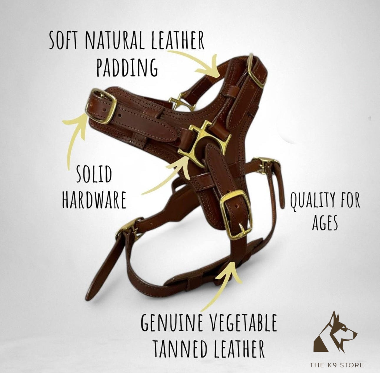 The K9 Store Premium Dog Harness Made In Vegetable Tanned Leather – Handcrafted, Soft Padded, and Durable With Brass Hardware