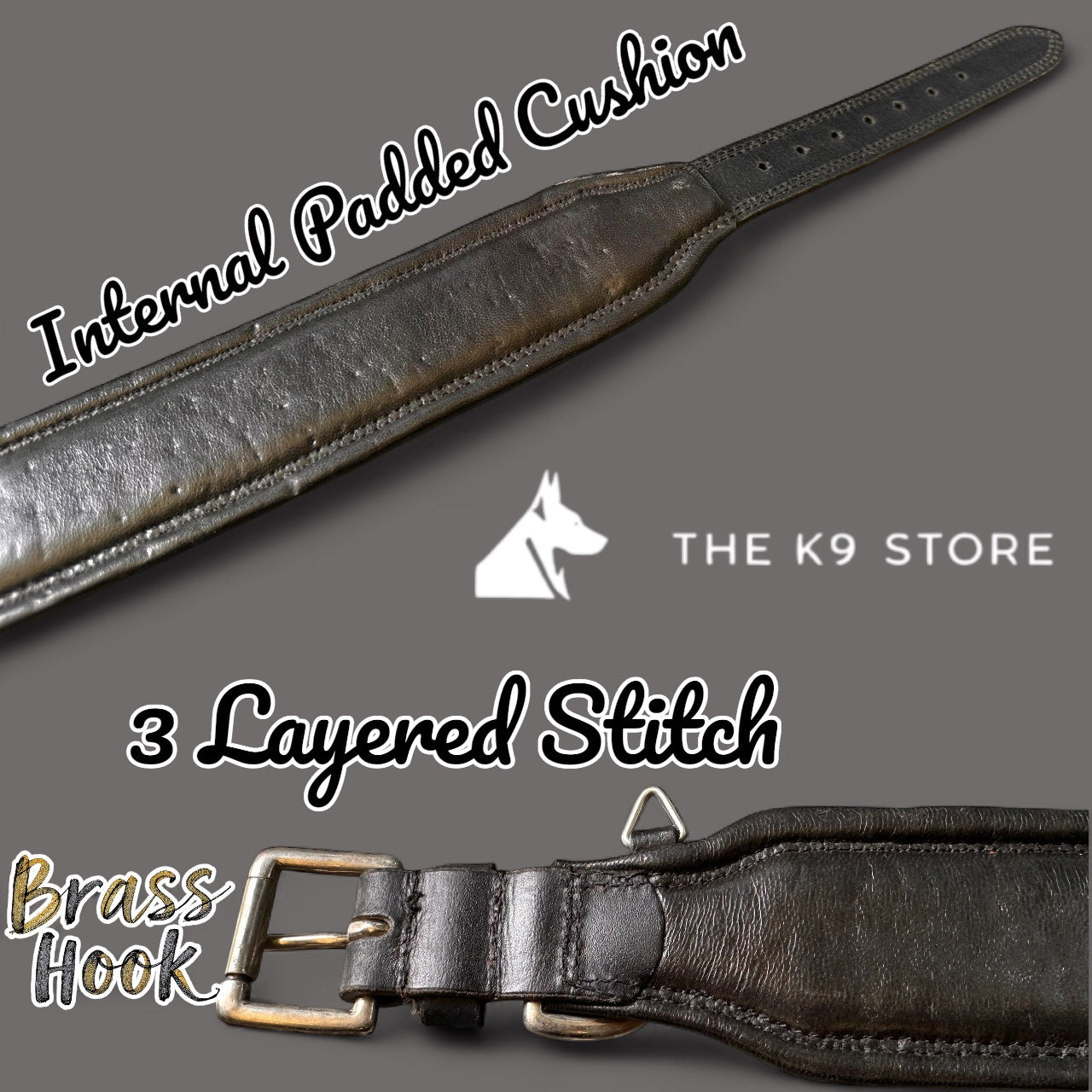 THE K9 STORE Premium Leather Dog Collar with Brass Spikes for Large & XL Dogs | Heavily Padded Cushion | Wide 2.25 Inch Collar for Strong Breeds | Adjustable Neck 18.5–26.5 Inch | Luxury Studded Dog Collar