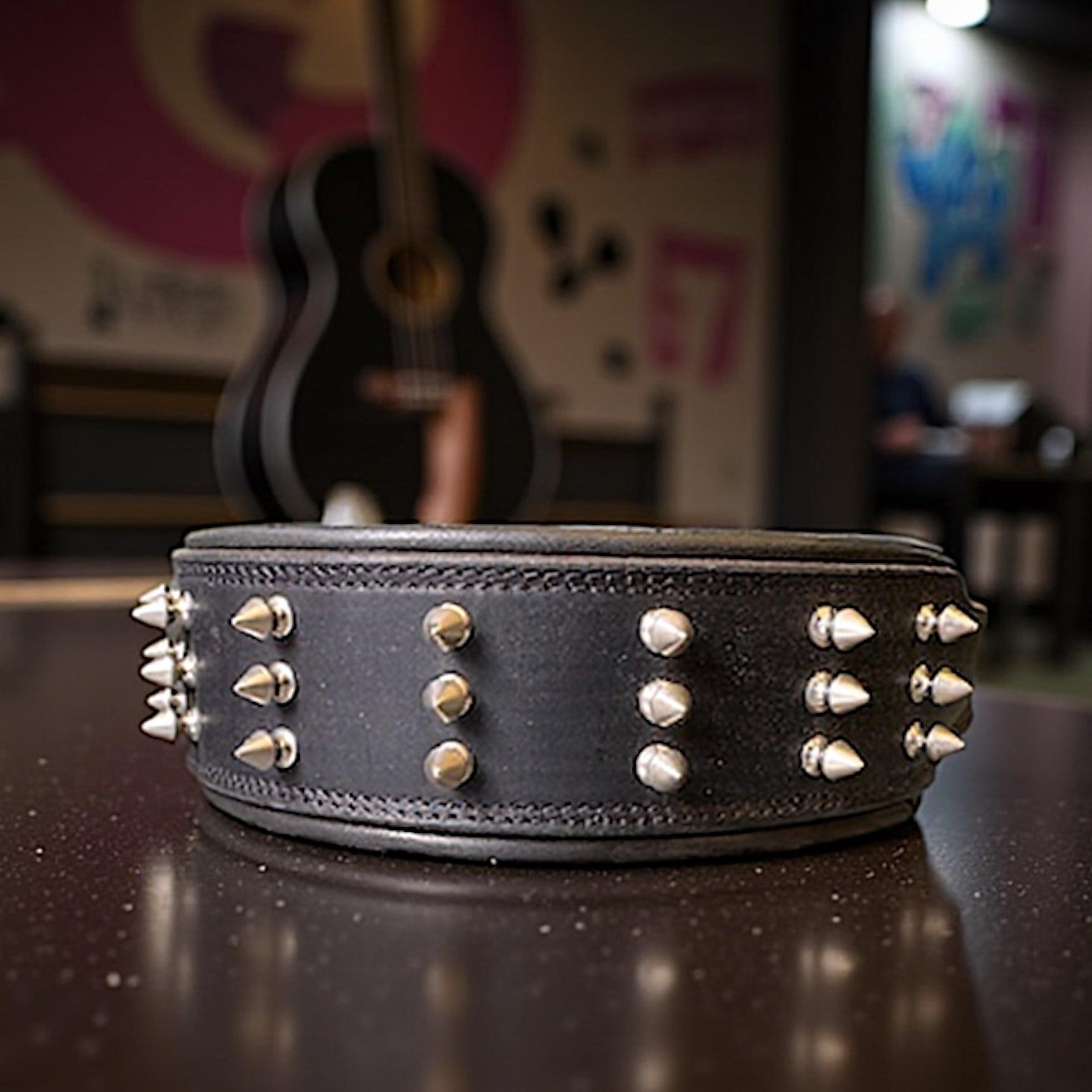 THE K9 STORE Premium Leather Dog Collar with Brass Spikes for Large & XL Dogs | Heavily Padded Cushion | Wide 2.25 Inch Collar for Strong Breeds | Adjustable Neck 18.5–26.5 Inch | Luxury Studded Dog Collar