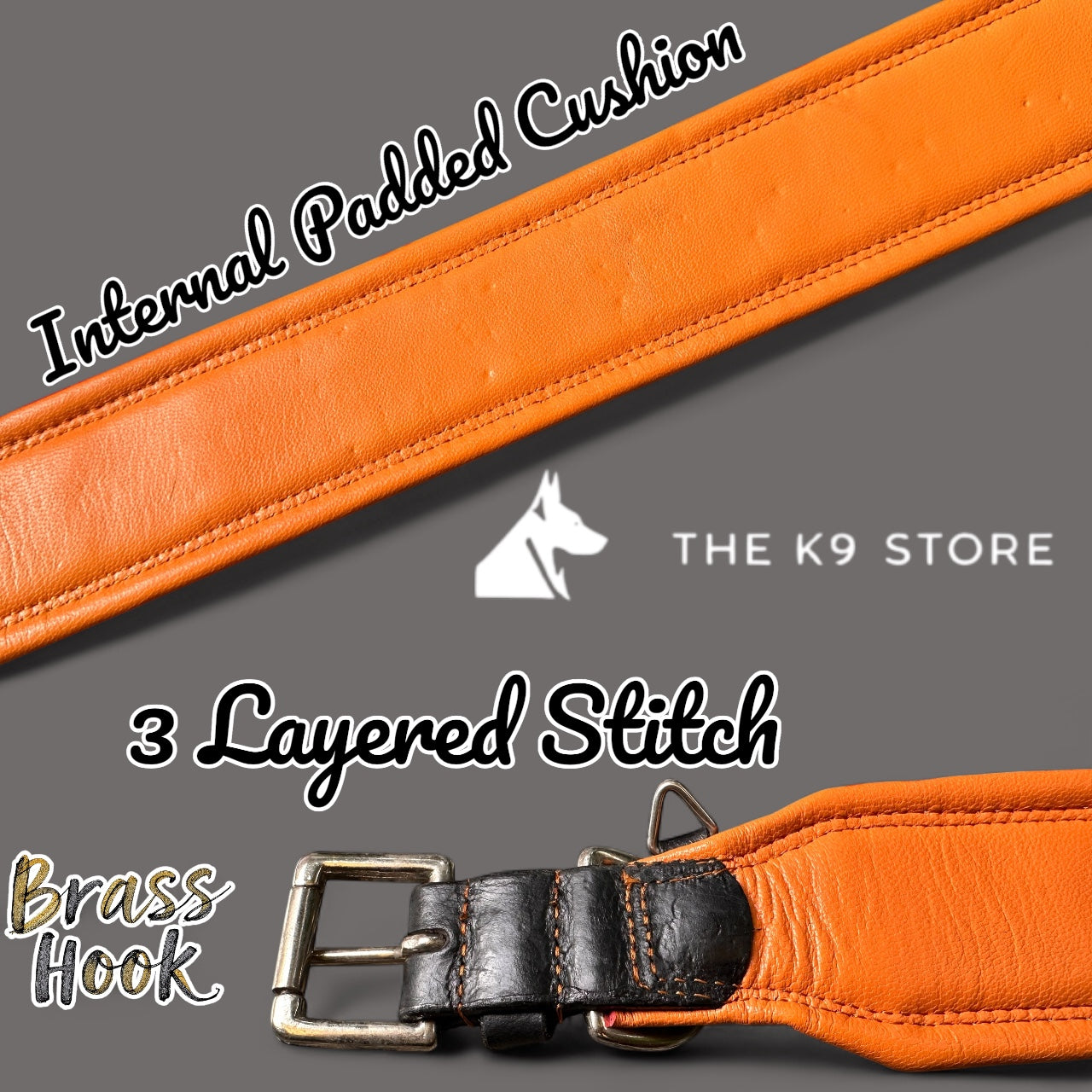 THE K9 STORE Premium Leather Dog Collar with Brass Spikes for Large & XL Dogs | Heavily Padded Cushion | Wide 2.25 Inch Collar for Strong Breeds | Adjustable Neck 18.5–26.5 Inch | Luxury Studded Dog Collar