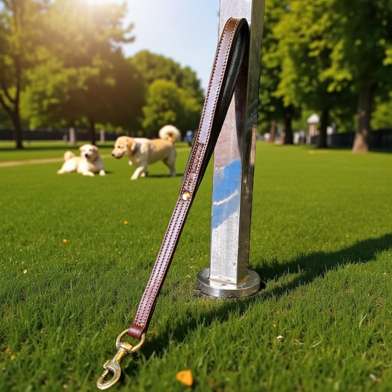 THE K9 STORE Premium 100% Genuine Leather Short Handle for Dogs | Handcrafted 17 Inch Training Leash with Brass Hook | Cushioned Grip | Heavy Duty | 3-Stitched & Hand-Entangled Designs | Tan, Black, Chocolate