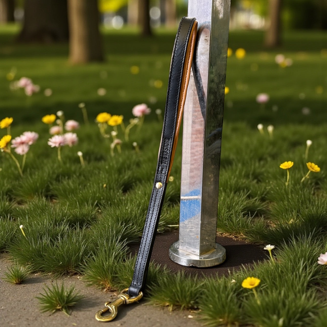 THE K9 STORE Premium 100% Genuine Leather Short Handle for Dogs | Handcrafted 17 Inch Training Leash with Brass Hook | Cushioned Grip | Heavy Duty | 3-Stitched & Hand-Entangled Designs | Tan, Black, Chocolate