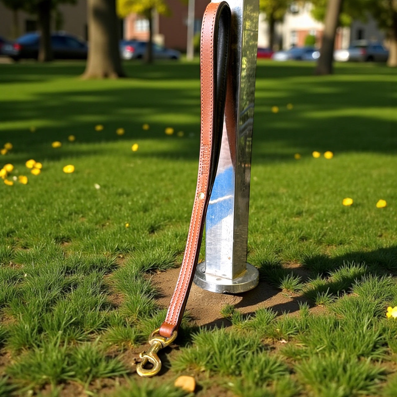 THE K9 STORE Premium 100% Genuine Leather Short Handle for Dogs | Handcrafted 17 Inch Training Leash with Brass Hook | Cushioned Grip | Heavy Duty | 3-Stitched & Hand-Entangled Designs | Tan, Black, Chocolate