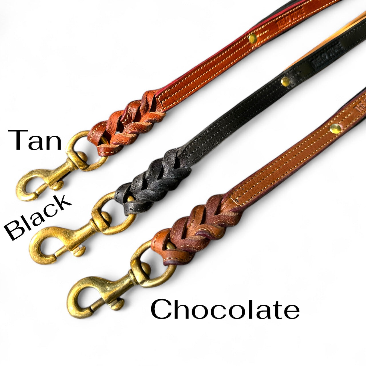 THE K9 STORE Premium 100% Genuine Leather Short Handle for Dogs | Handcrafted 17 Inch Training Leash with Brass Hook | Cushioned Grip | Heavy Duty | 3-Stitched & Hand-Entangled Designs | Tan, Black, Chocolate