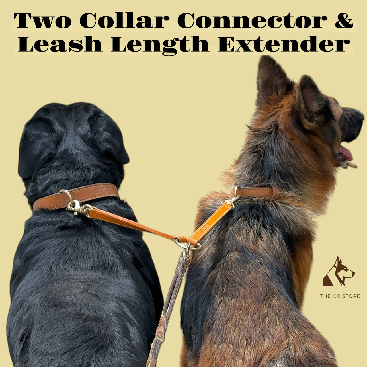 The K9 Store Dual Dog Leather Leash Connector – Adjustable Double Coupler for Walking Two Dogs | Durable Connector for Collars & Harnesses
