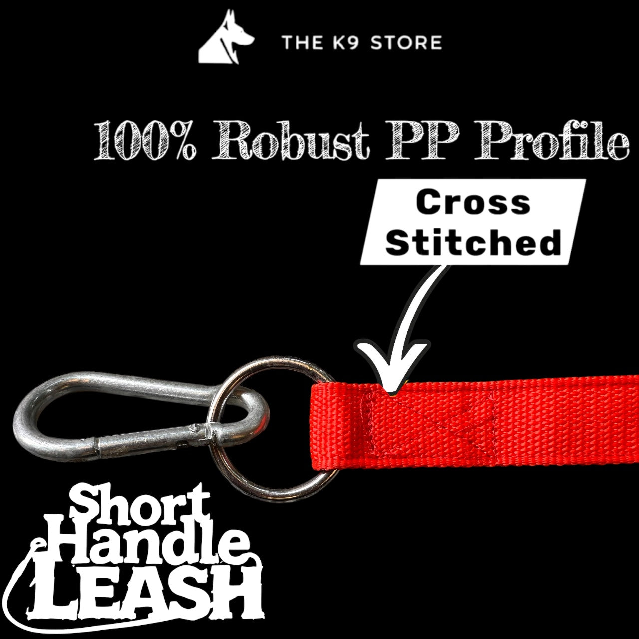 THE K9 STORE Short Handle Dog Leash 17 Inches | Heavy Duty PP Strap with Solid Metal Hook | Control Handle for Training, Walking, Strong Dogs | Short Traffic Lead for Medium & Large Breeds